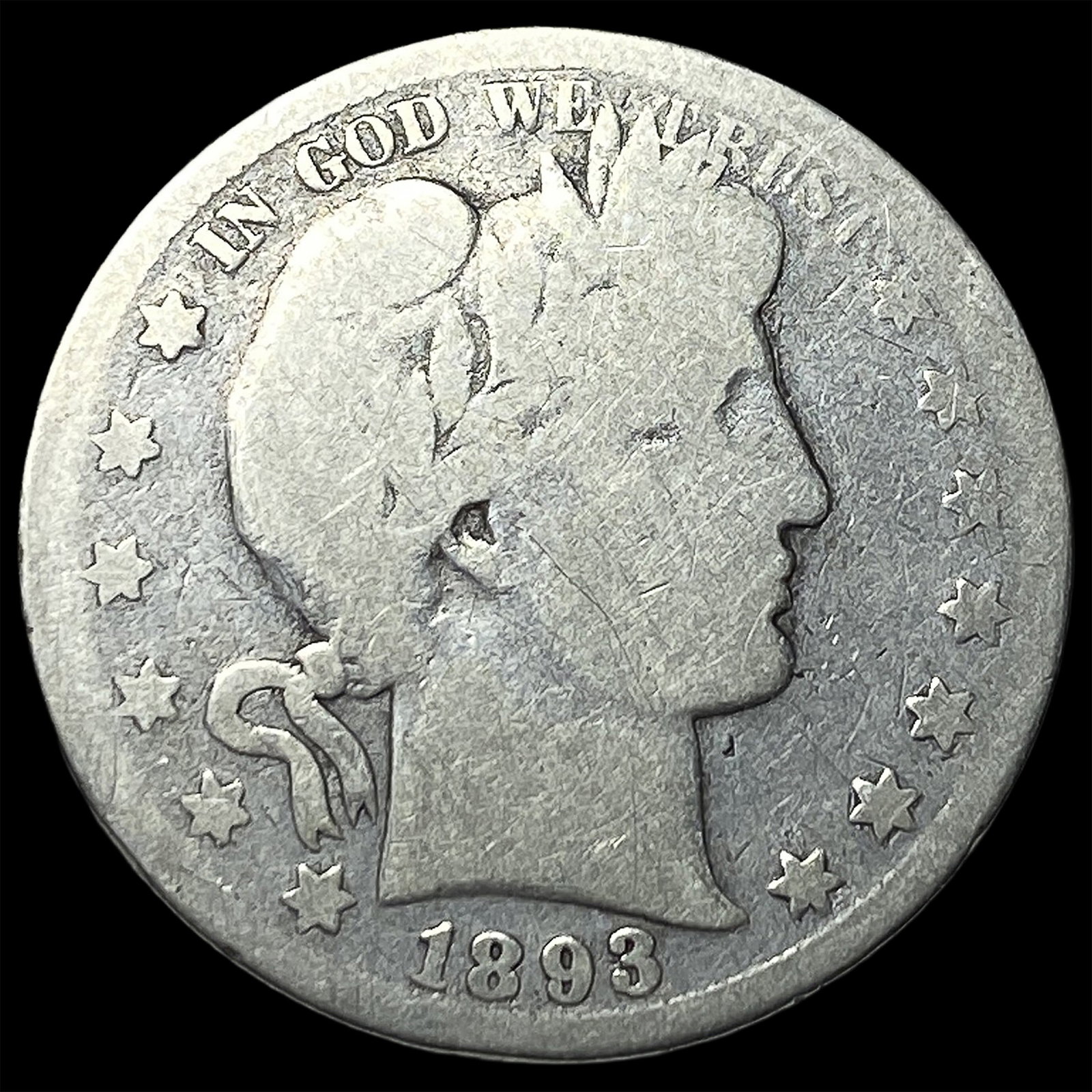 1893-S Silver Barber Half Dollar NICELY CIRCULATED: 1893-S Silver Barber Half Dollar NICELY CIRCULATED