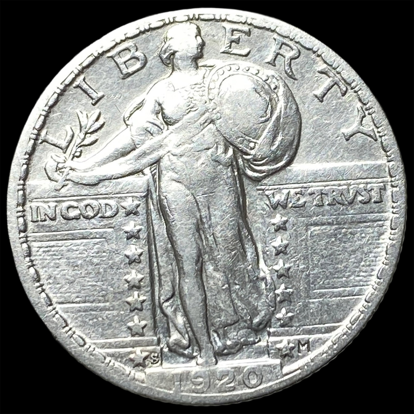 1920-S Silver Standing Liberty Quarter NEARLY UNCIRCULATED: 1920-S Silver Standing Liberty Quarter NEARLY UNCIRCULATED