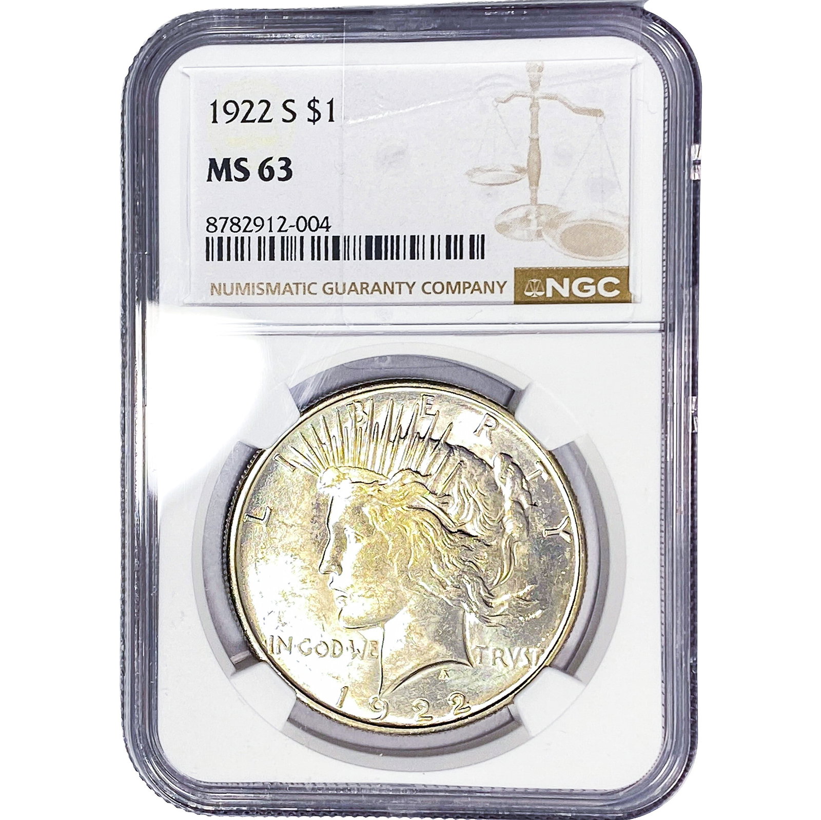 1922-S Silver Peace Dollar NGC MS63: 1922-S Silver Peace Dollar NGC MS63