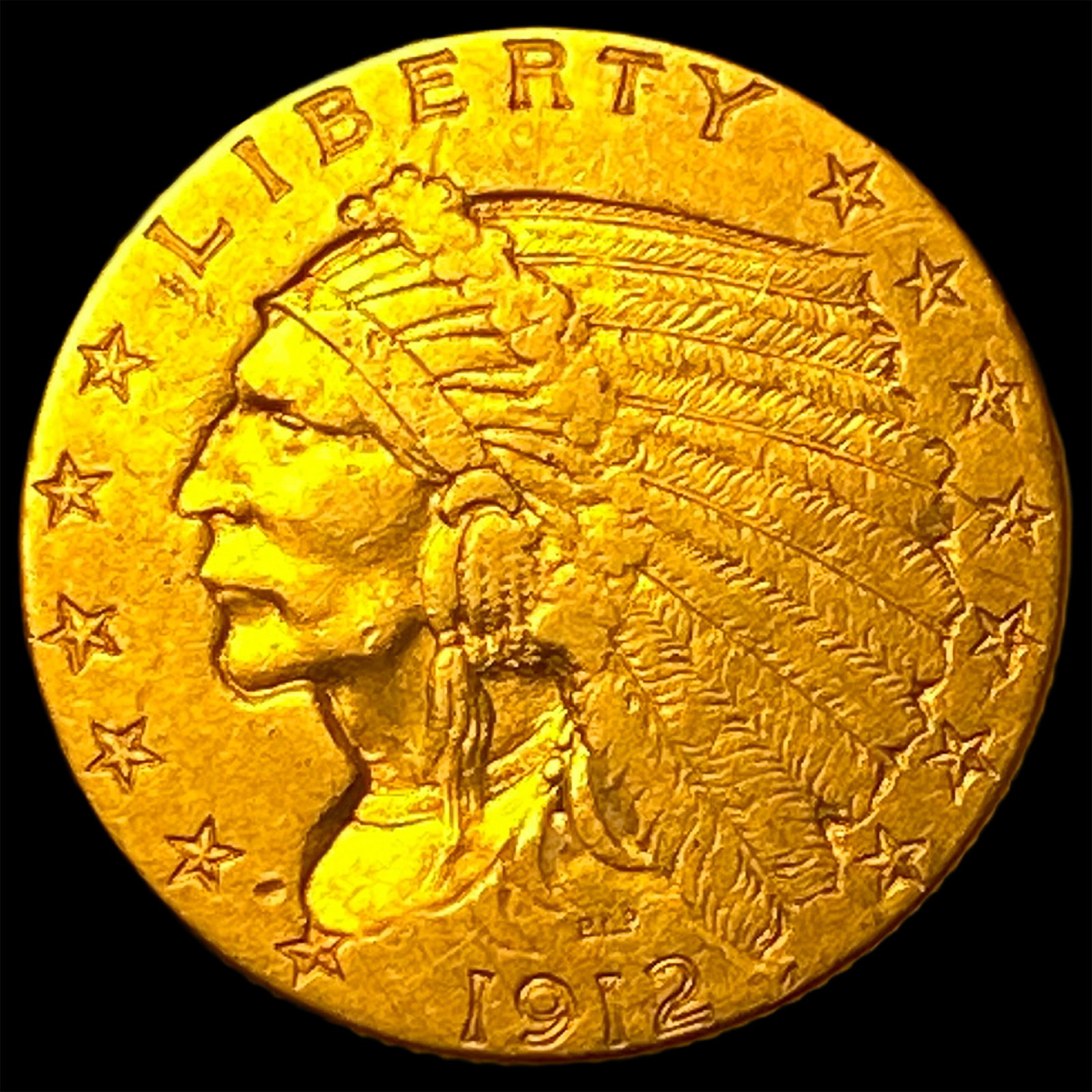 1912 Indian Head Gold $2.50 Quarter Eagle CLOSELY UNCIRCULATED: 1912 Indian Head Gold $2.50 Quarter Eagle CLOSELY UNCIRCULATED