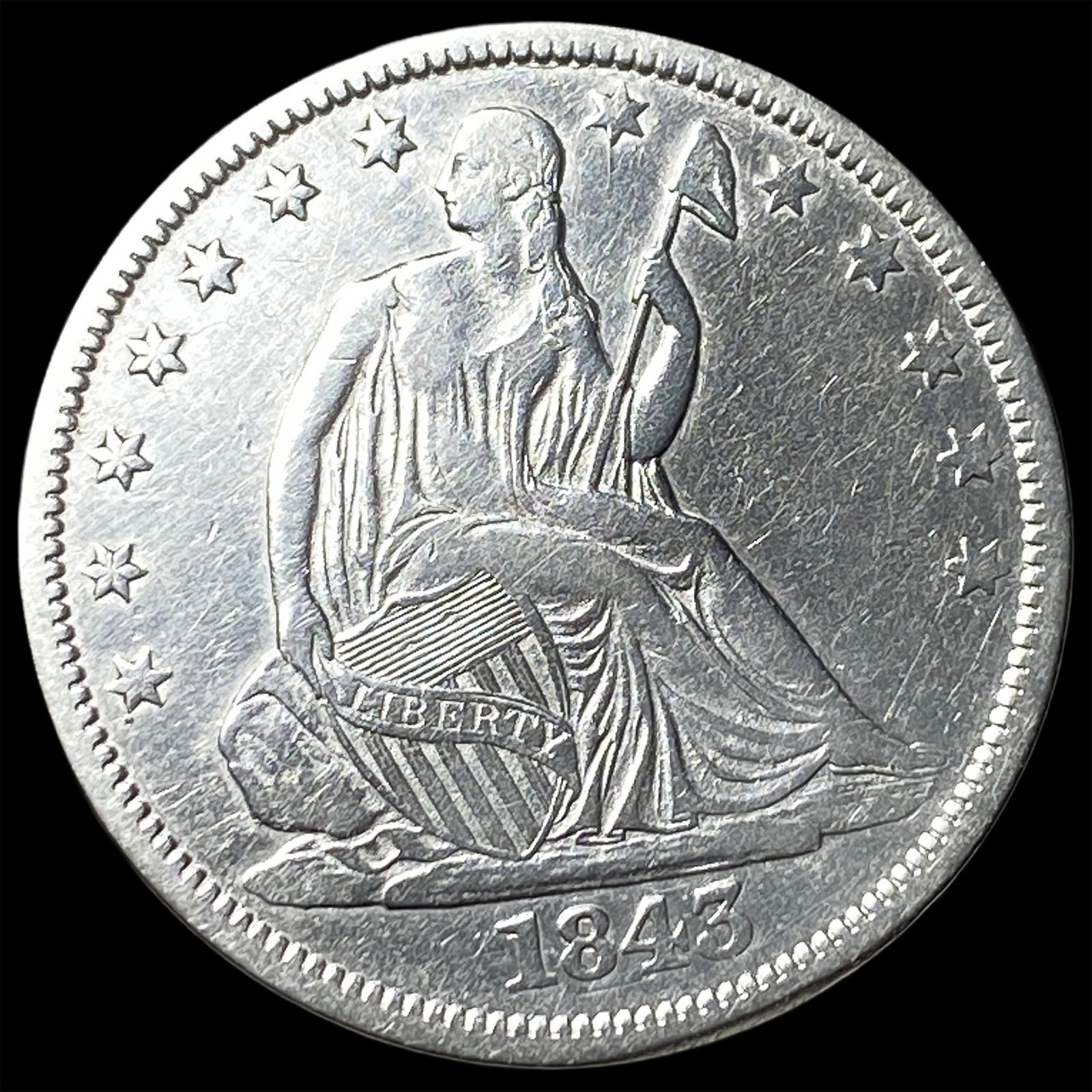 1843-O Silver Seated LibertyHalf Dollar NEARLY UNCIRCULATED (1 of 2)