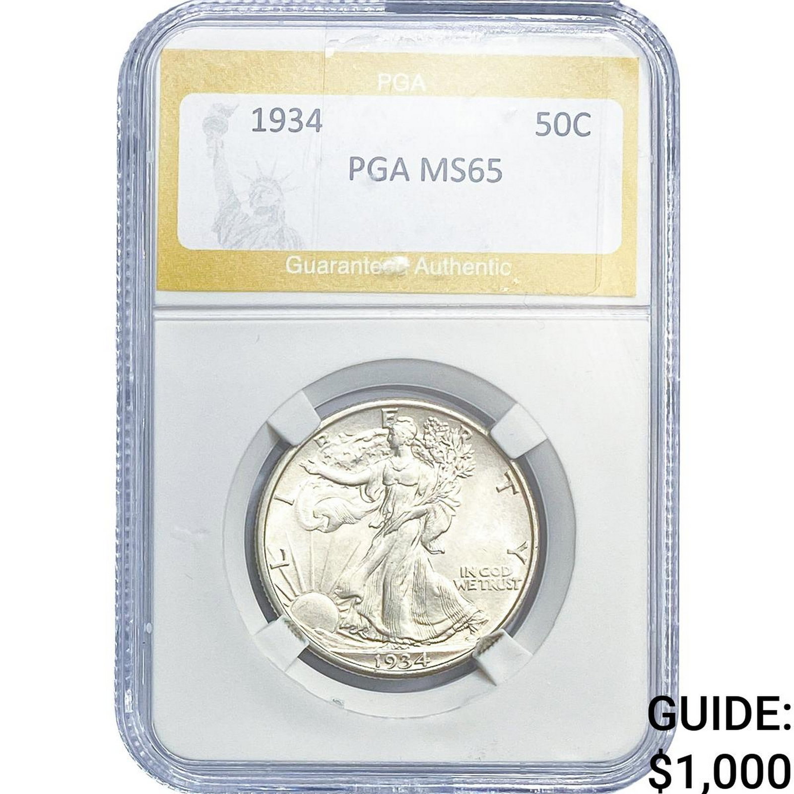 1934 Walking Liberty Half Dollar PGA MS65: 1934 Walking Liberty Half Dollar PGA MS65
