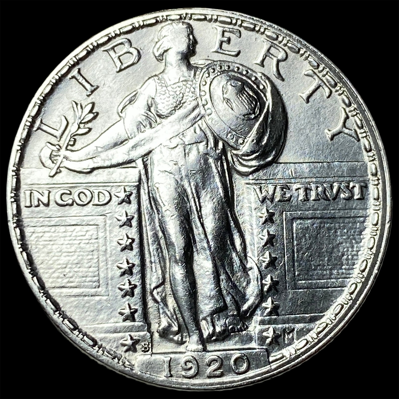 1920-S Silver Standing Liberty Quarter CLOSELY UNCIRCULATED: 1920-S Silver Standing Liberty Quarter CLOSELY UNCIRCULATED