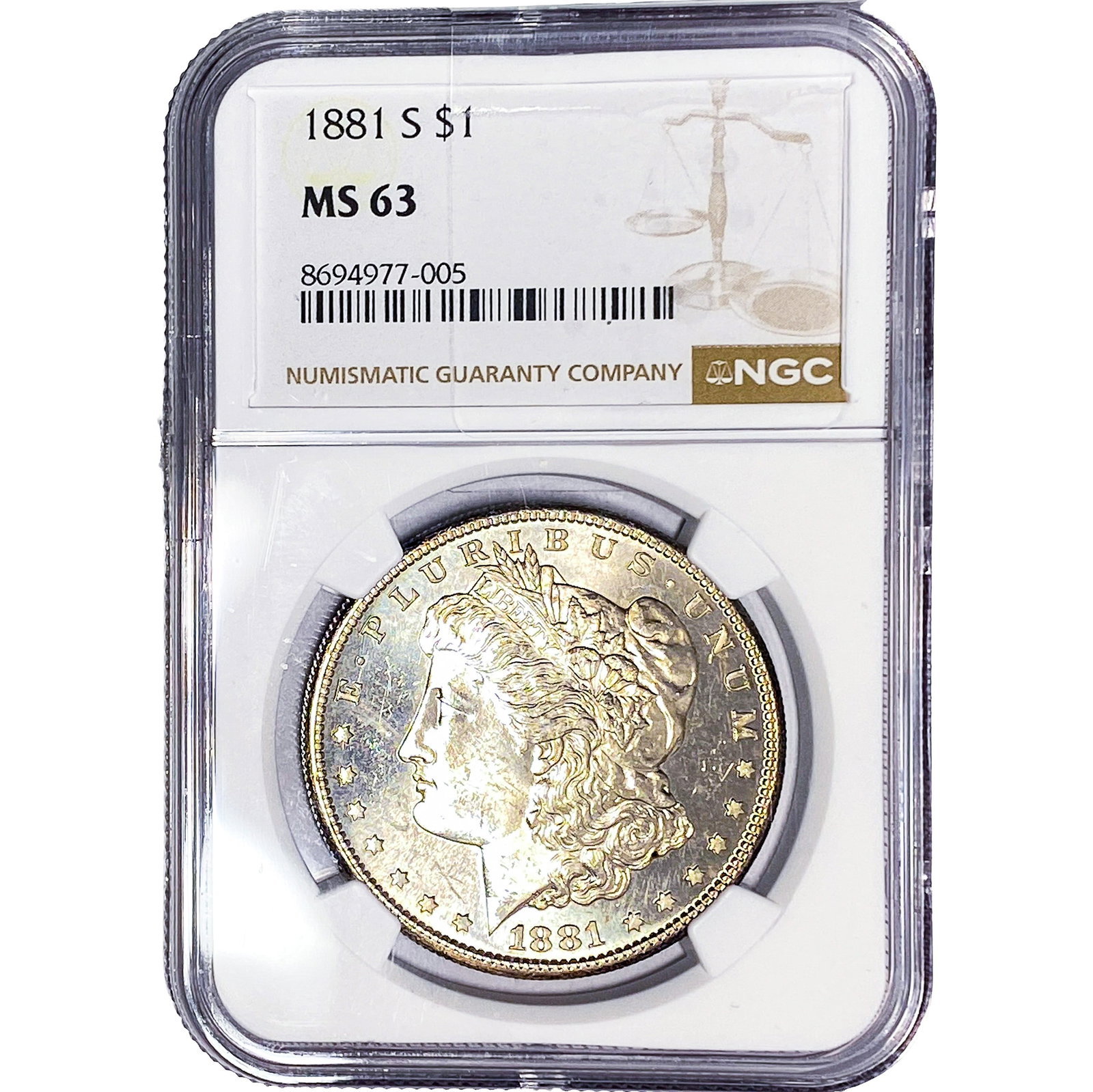 1881-S Morgan Silver Dollar NGC MS63: 1881-S Morgan Silver Dollar NGC MS63