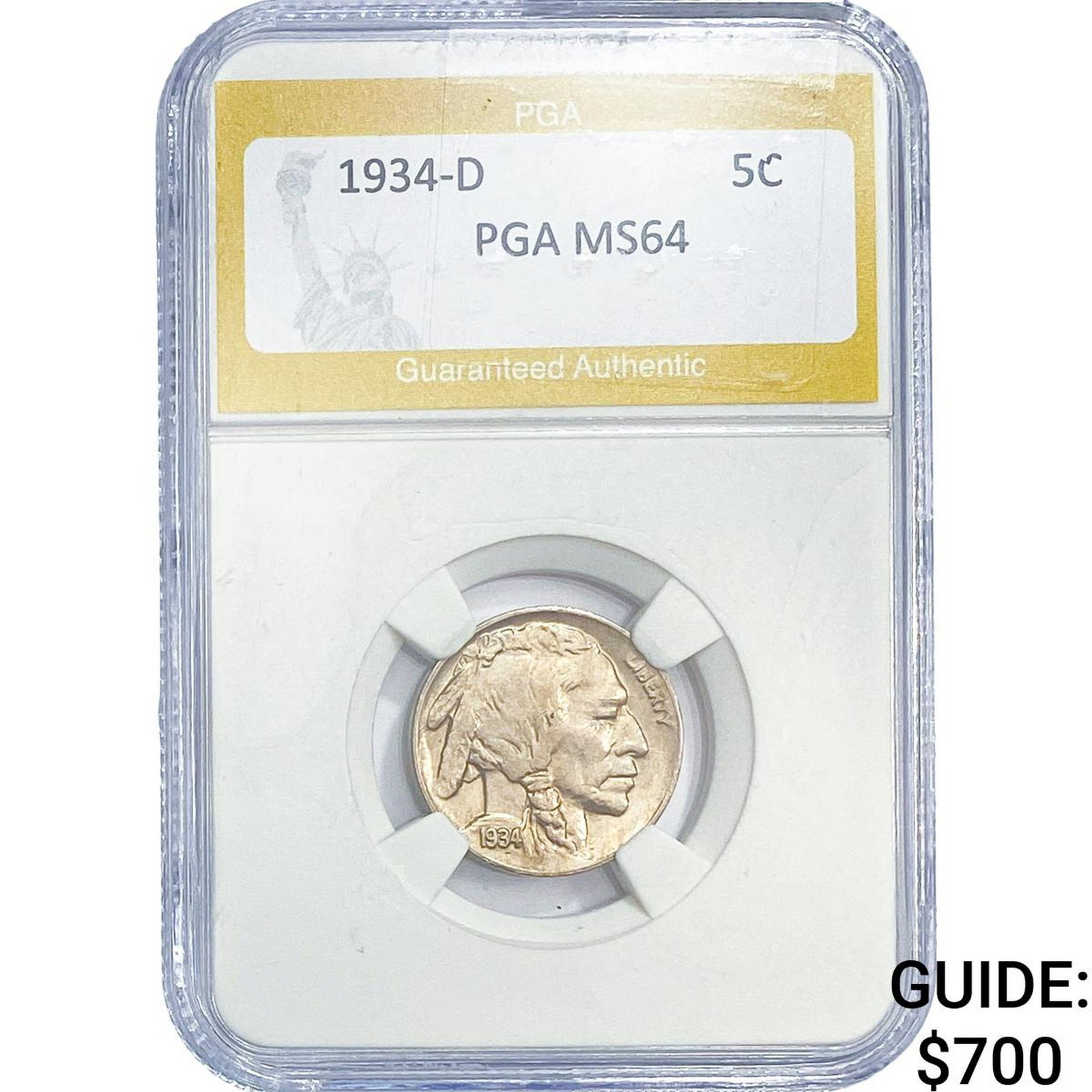 1934-D Buffalo Nickel PGA MS64: 1934-D Buffalo Nickel PGA MS64