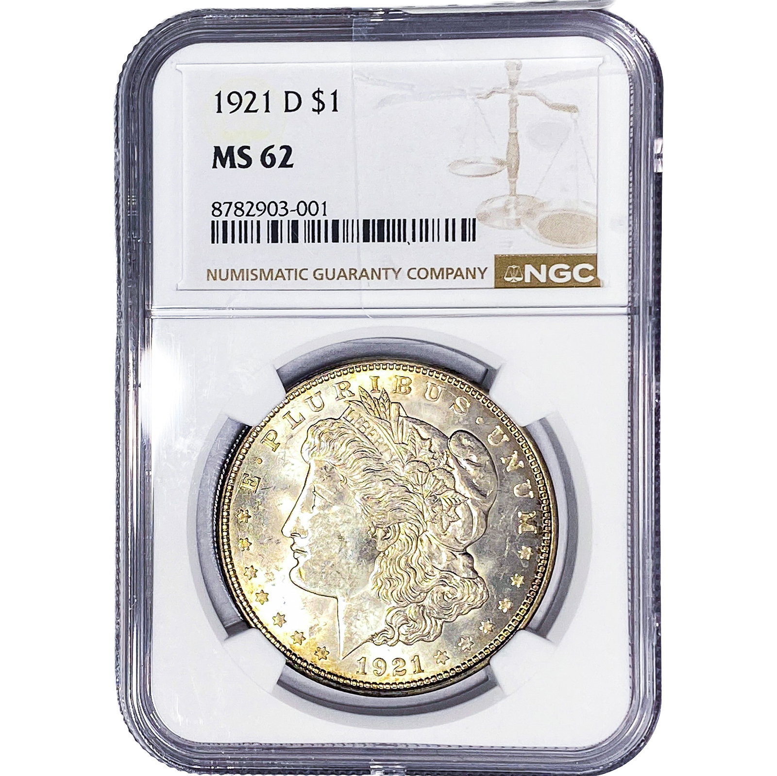 1921-D Morgan Silver Dollar NGC MS62: 1921-D Morgan Silver Dollar NGC MS62