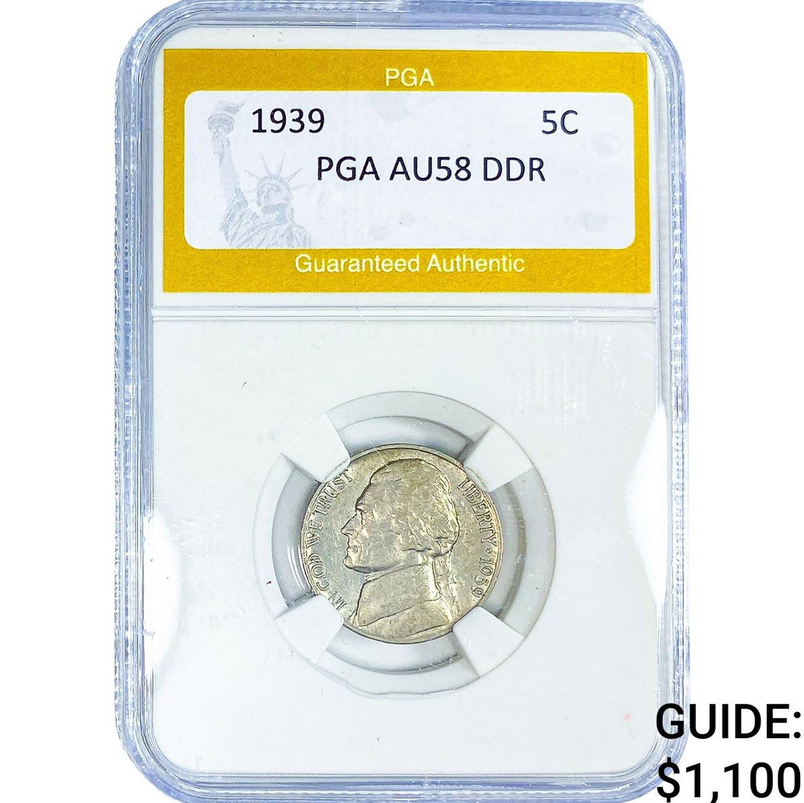 1939 Jefferson Nickel PGA AU58 DDR: 1939 Jefferson Nickel PGA AU58 DDR