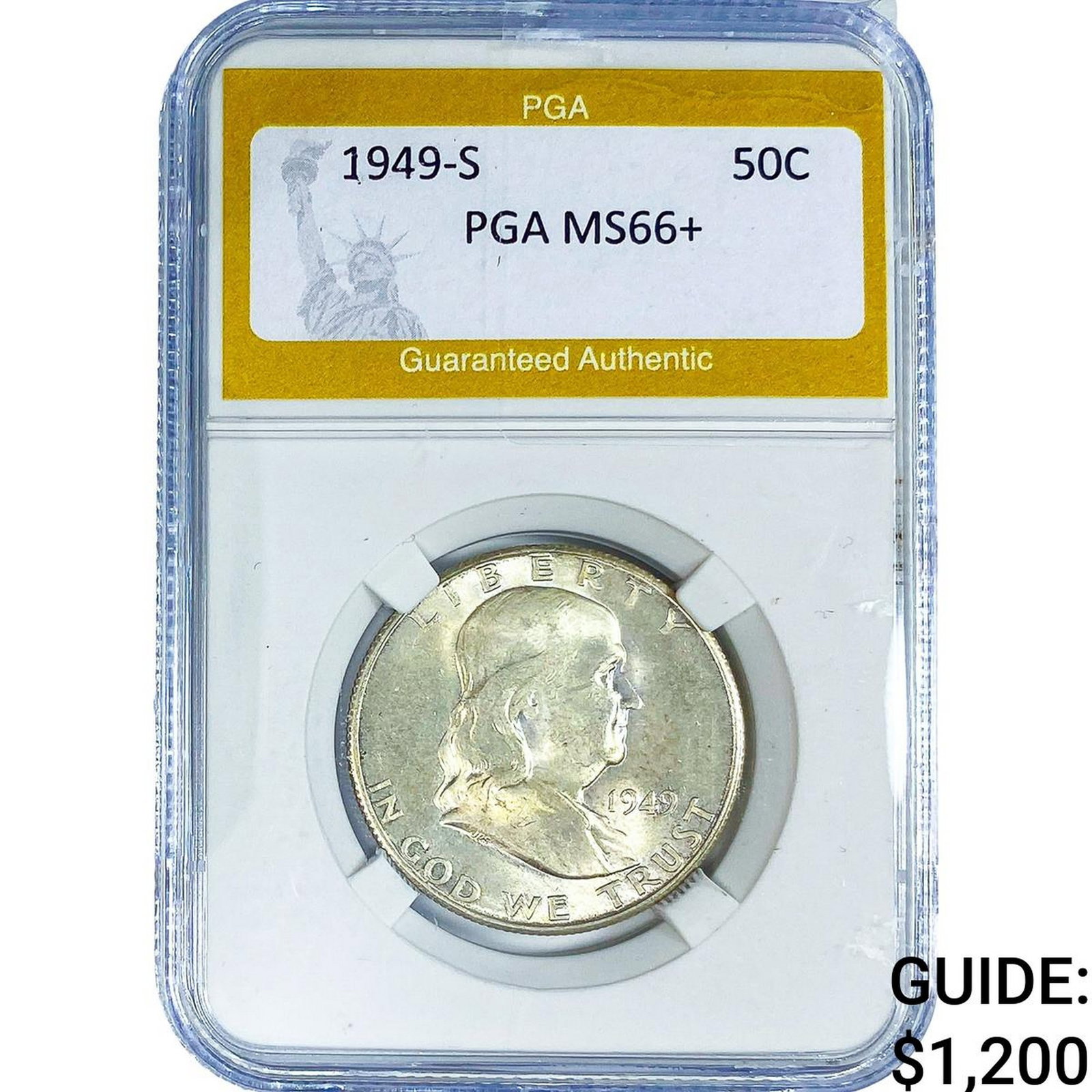 1949-S Franklin Half Dollar PGA MS66+: 1949-S Franklin Half Dollar PGA MS66+