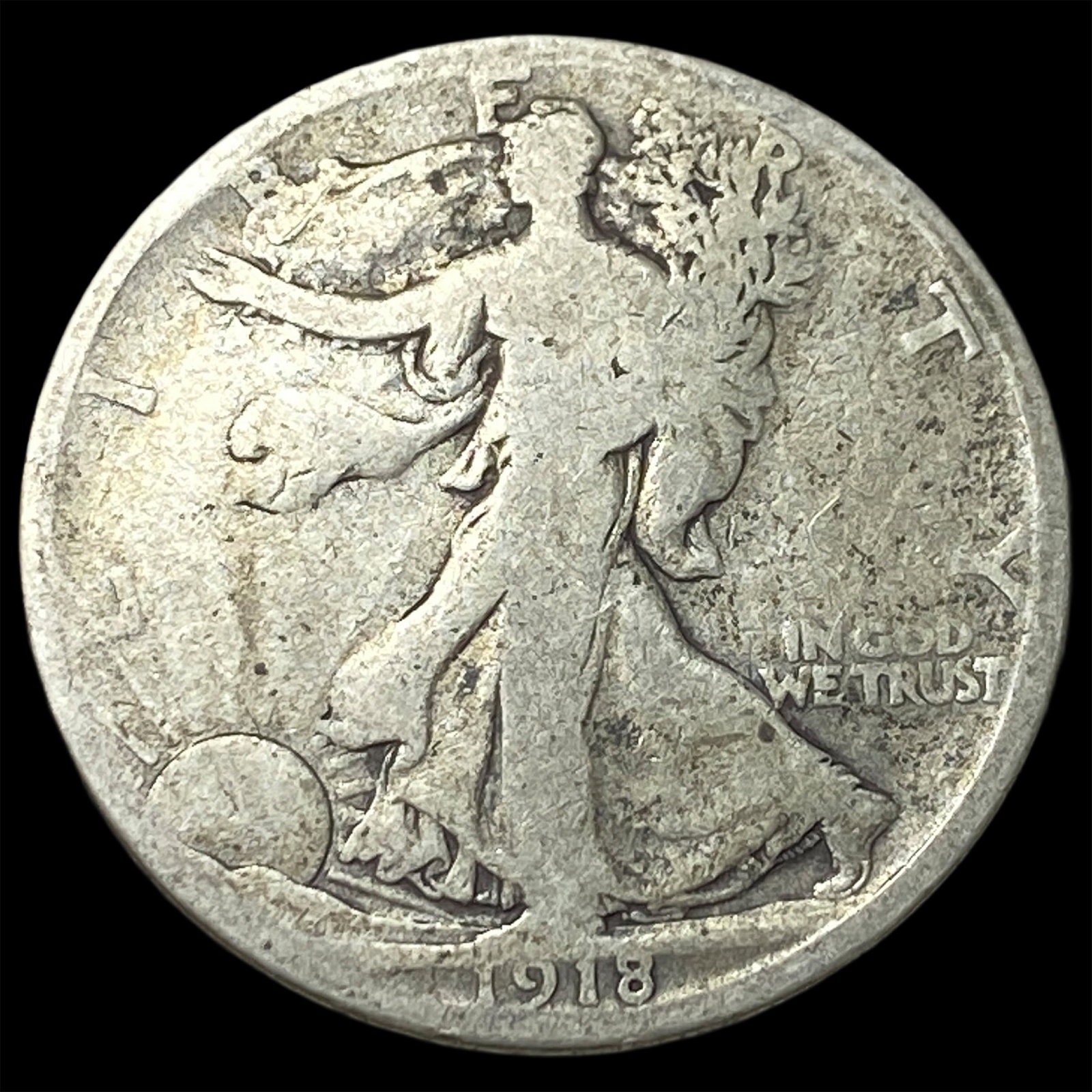 1918-D Silver Walking Liberty Half Dollar LIGHTLY CIRCULATED: 1918-D Silver Walking Liberty Half Dollar LIGHTLY CIRCULATED