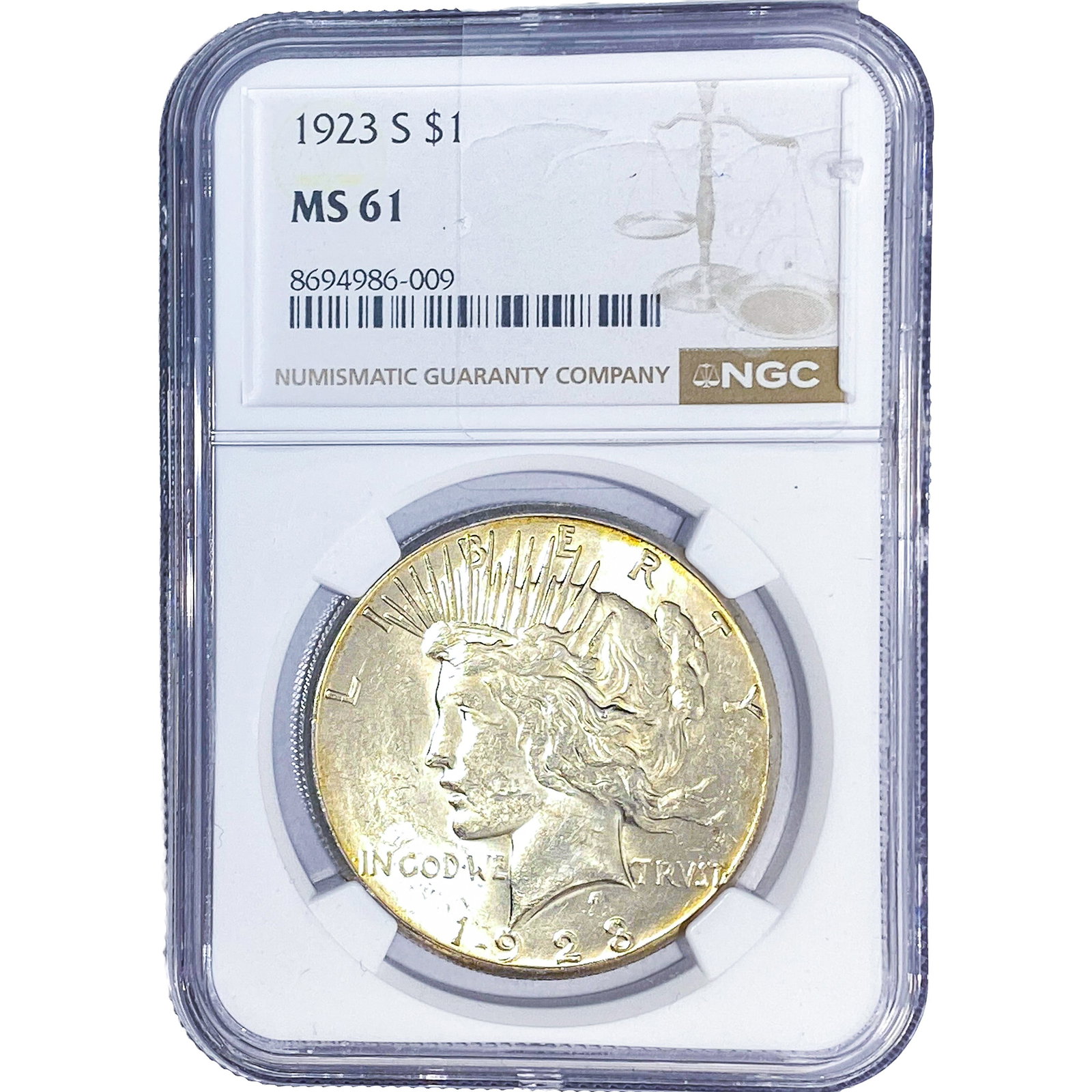 1923-S Silver Peace Dollar NGC MS61: 1923-S Silver Peace Dollar NGC MS61