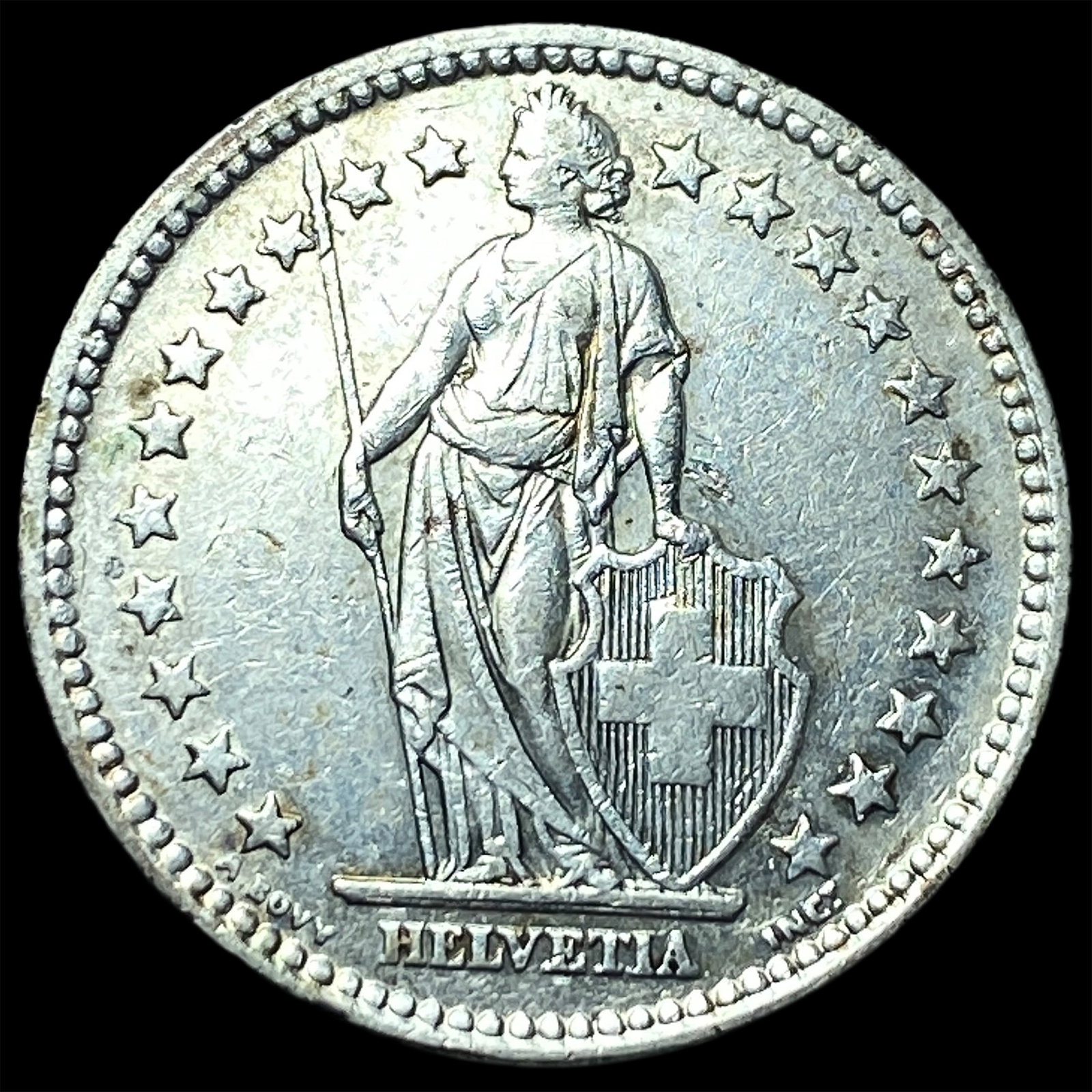 1944 Switzerland Silver 2 Francs: 1944 Switzerland Silver 2 Francs