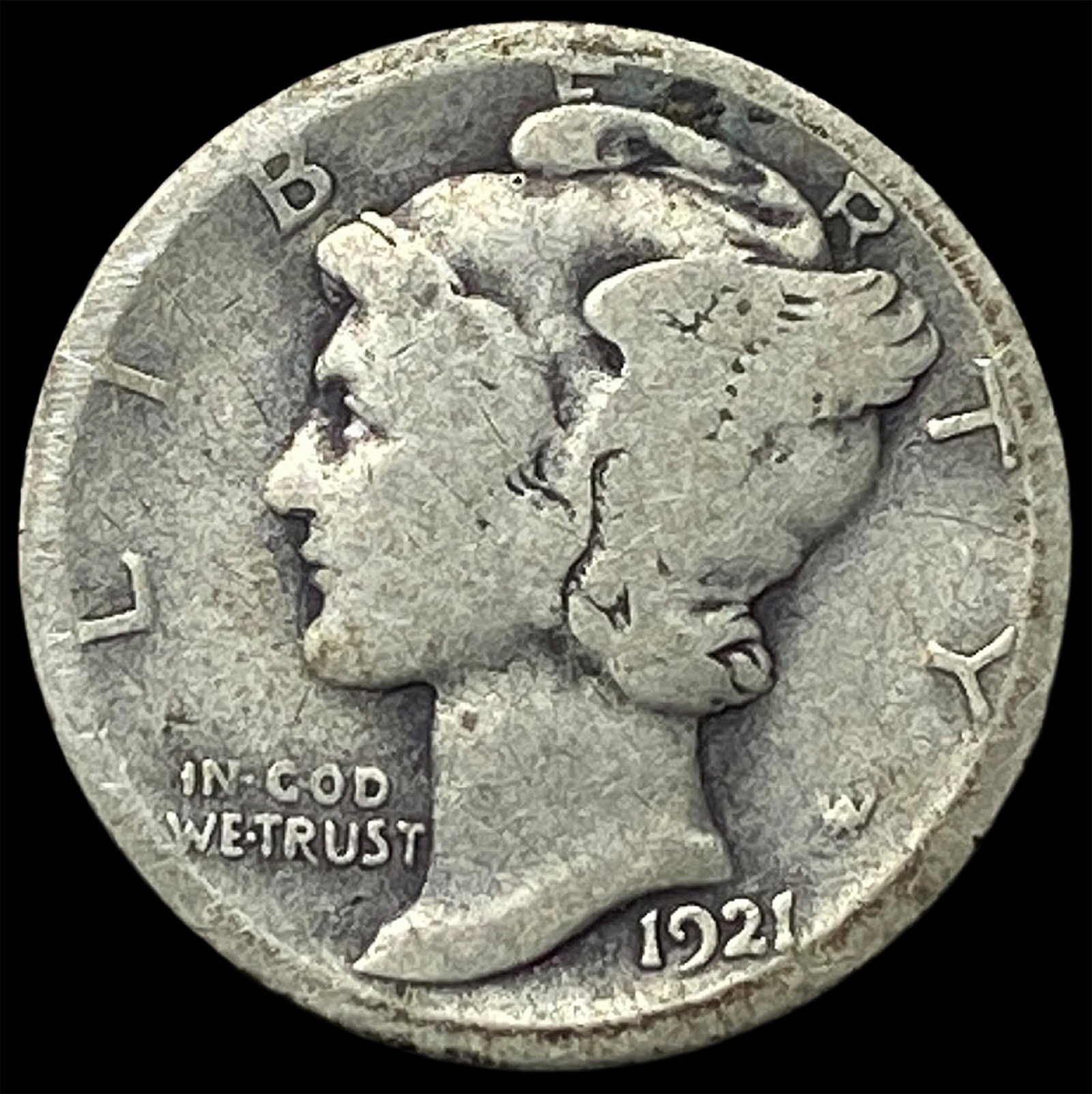 1921-D Silver Mercury Dime NICELY CIRCULATED: 1921-D Silver Mercury Dime NICELY CIRCULATED