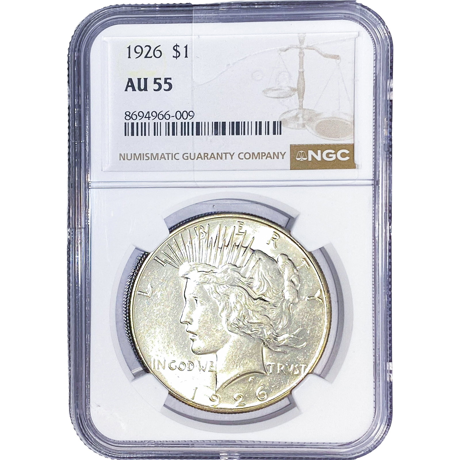 1926 Silver Peace Dollar NGC AU55: 1926 Silver Peace Dollar NGC AU55