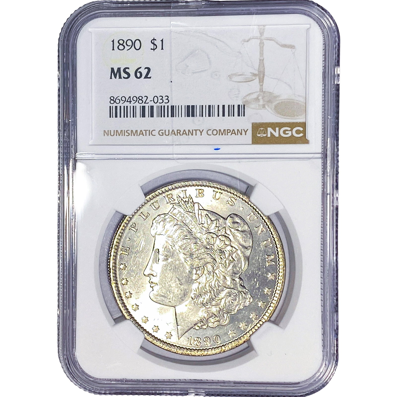 1890 Morgan Silver Dollar NGC MS62: 1890 Morgan Silver Dollar NGC MS62