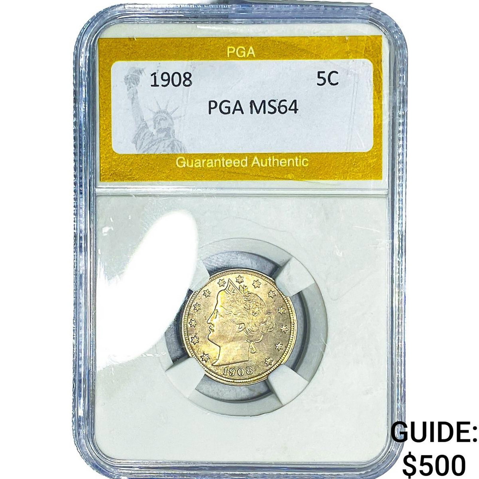 1908 Liberty Victory Nickel PGA MS64: 1908 Liberty Victory Nickel PGA MS64