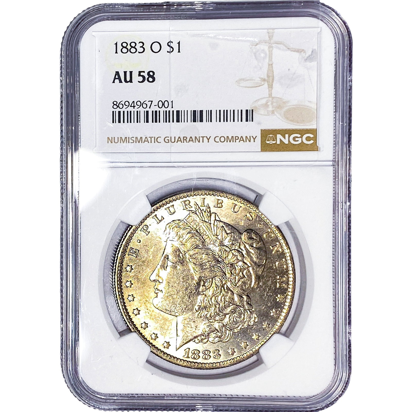 1883-O Morgan Silver Dollar NGC AU58: 1883-O Morgan Silver Dollar NGC AU58