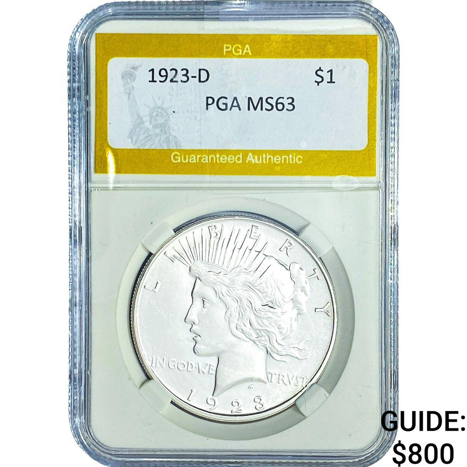 1923-D Silver Peace Dollar PGA MS63: 1923-D Silver Peace Dollar PGA MS63