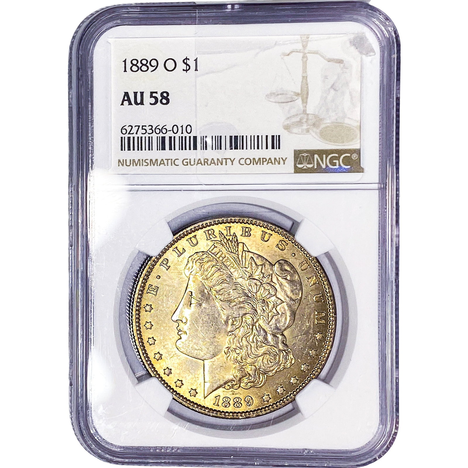 1889-O Morgan Silver Dollar NGC AU58: 1889-O Morgan Silver Dollar NGC AU58