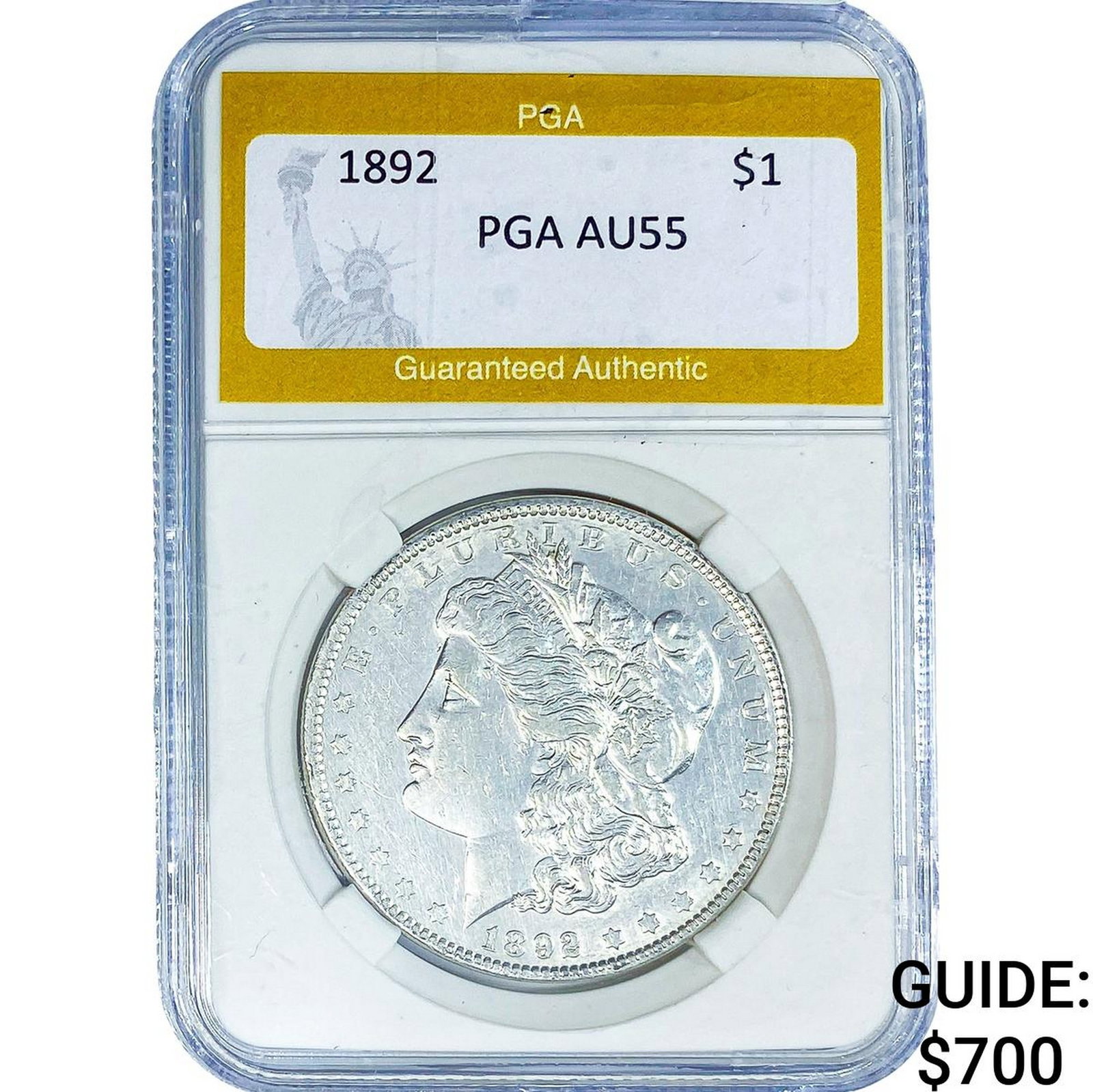 1892 Morgan Silver Dollar PGA AU55: 1892 Morgan Silver Dollar PGA AU55