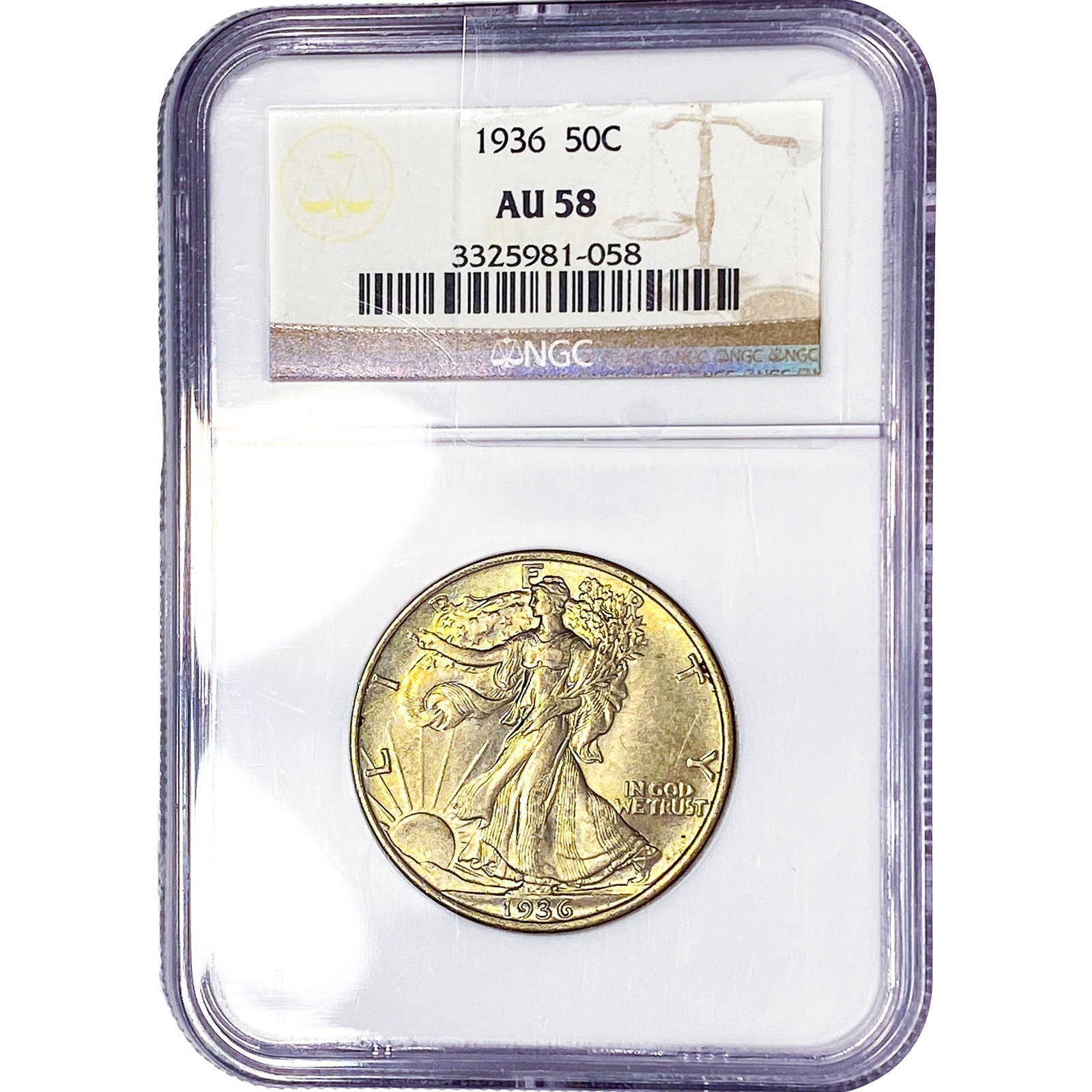 1936 Walking Liberty Half Dollar NGC AU58: 1936 Walking Liberty Half Dollar NGC AU58