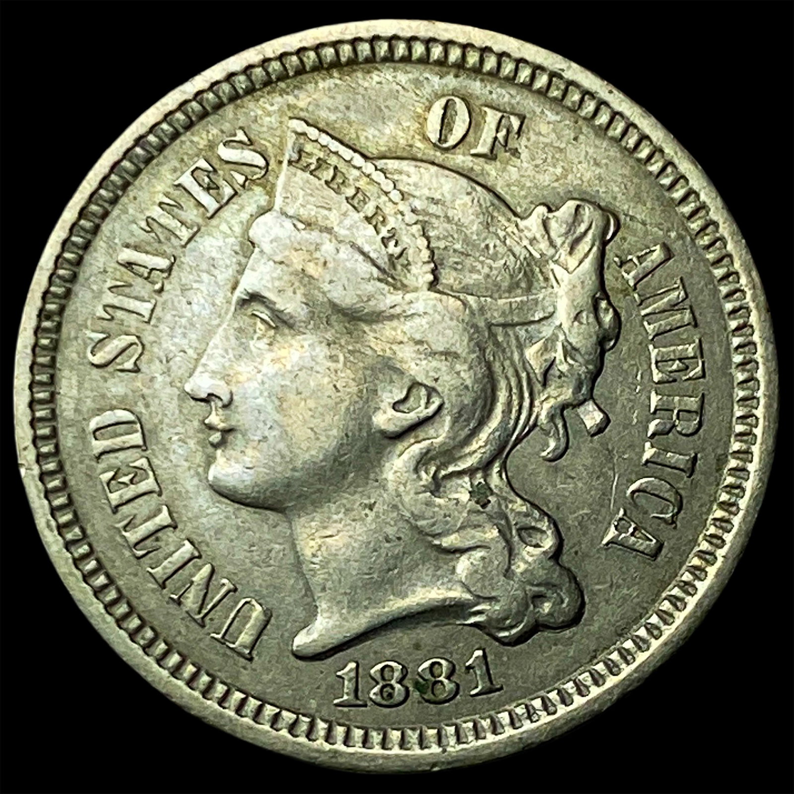 1881 Nickel Three-Cent Piece CLOSELY UNCIRCULATED (1 of 2)