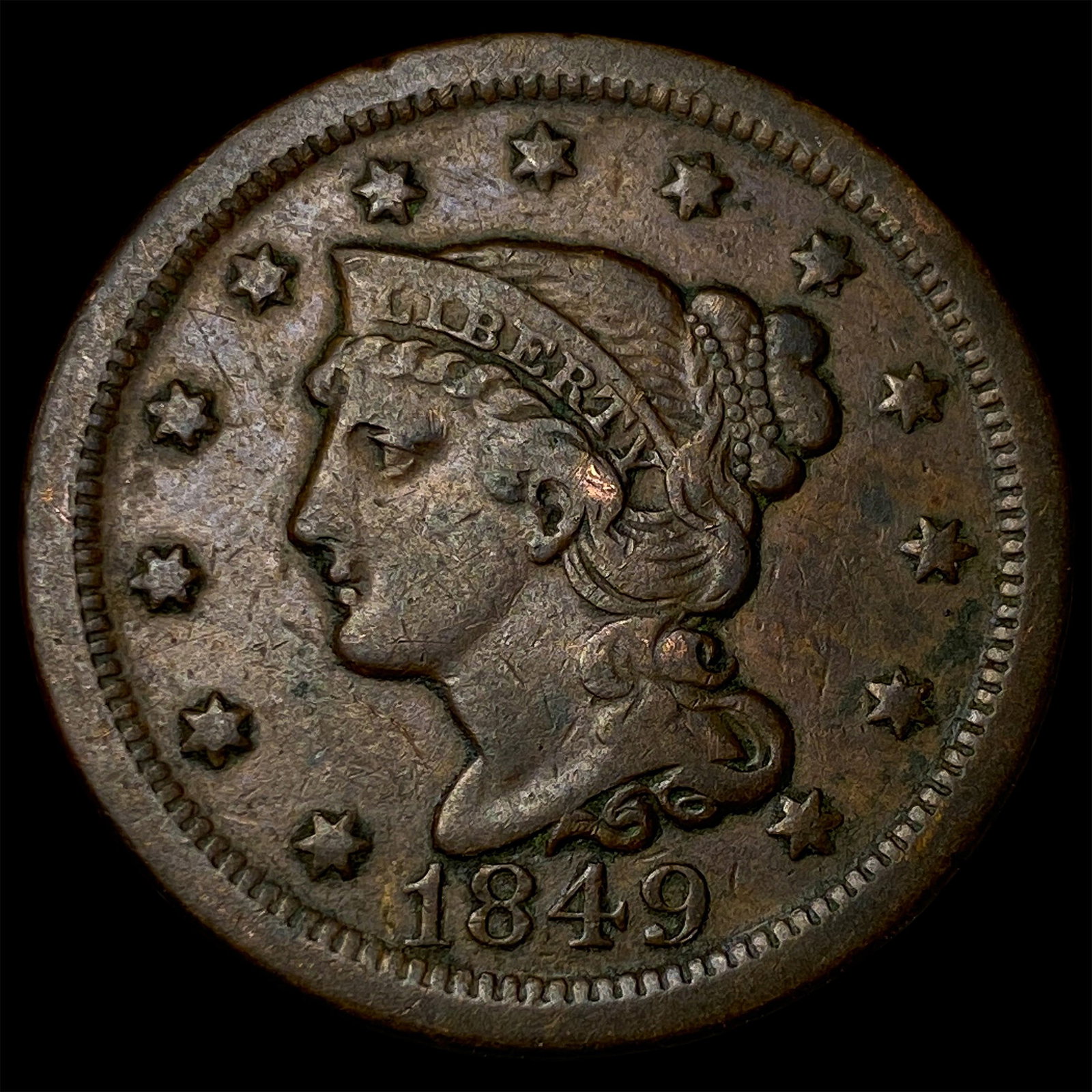 1849 Braided Hair Large Cent CLOSELY UNCIRCULATED (1 of 2)