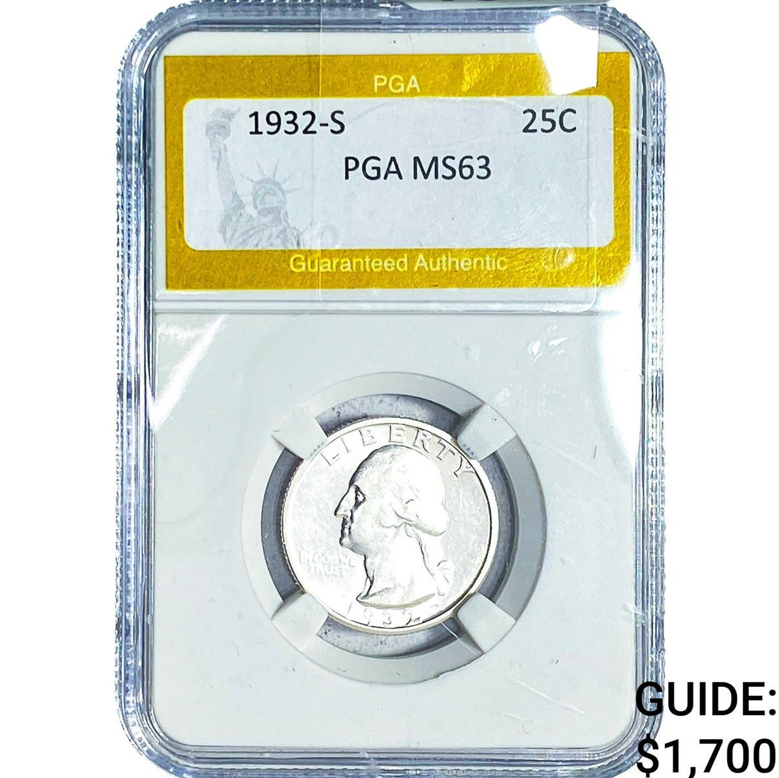 1932-S Washington Silver Quarter PGA MS63: 1932-S Washington Silver Quarter PGA MS63