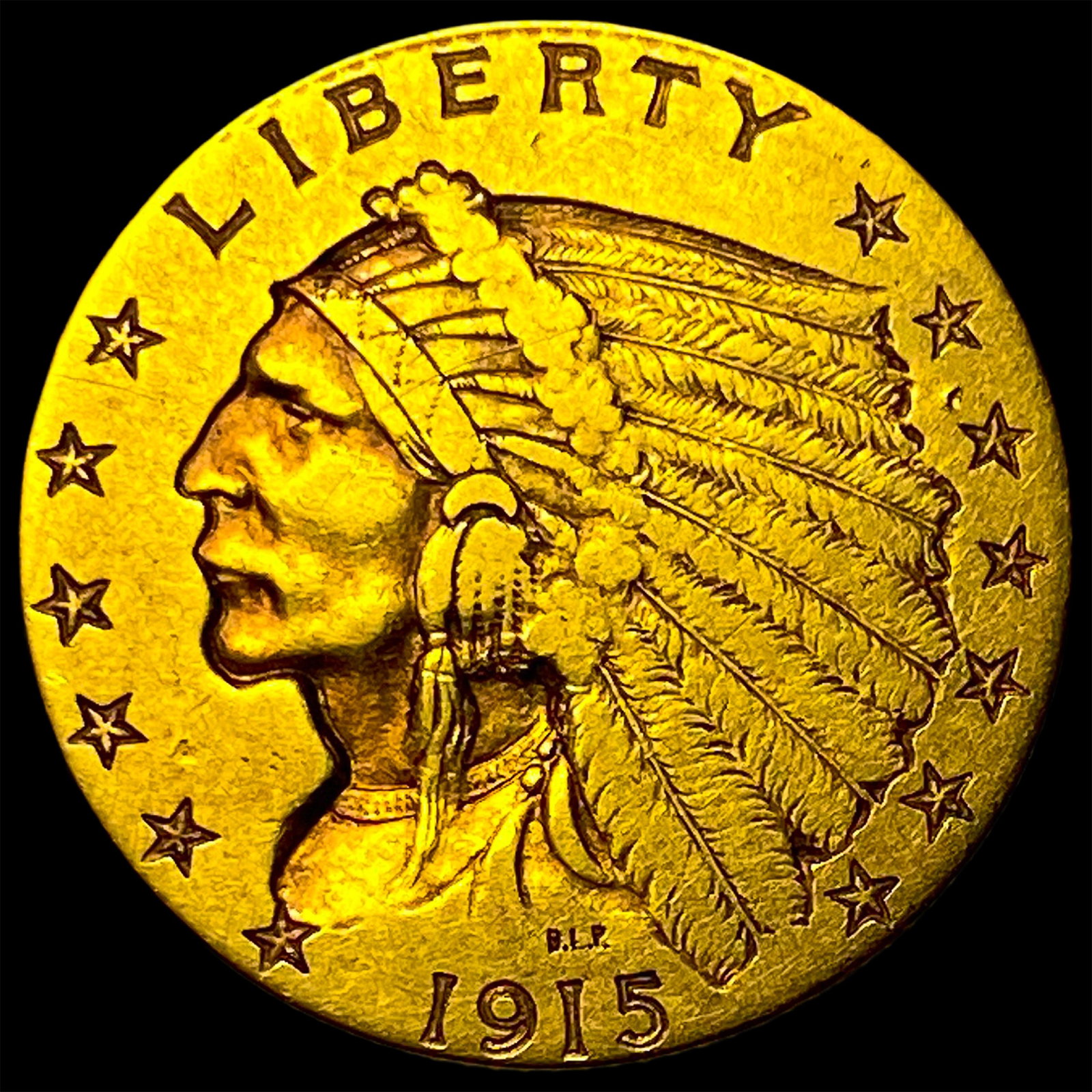1915 Indian Head Gold $2.5 Quarter Eagle CLOSELY UNCIRCULATED: 1915 Indian Head Gold $2.5 Quarter Eagle CLOSELY UNCIRCULATED