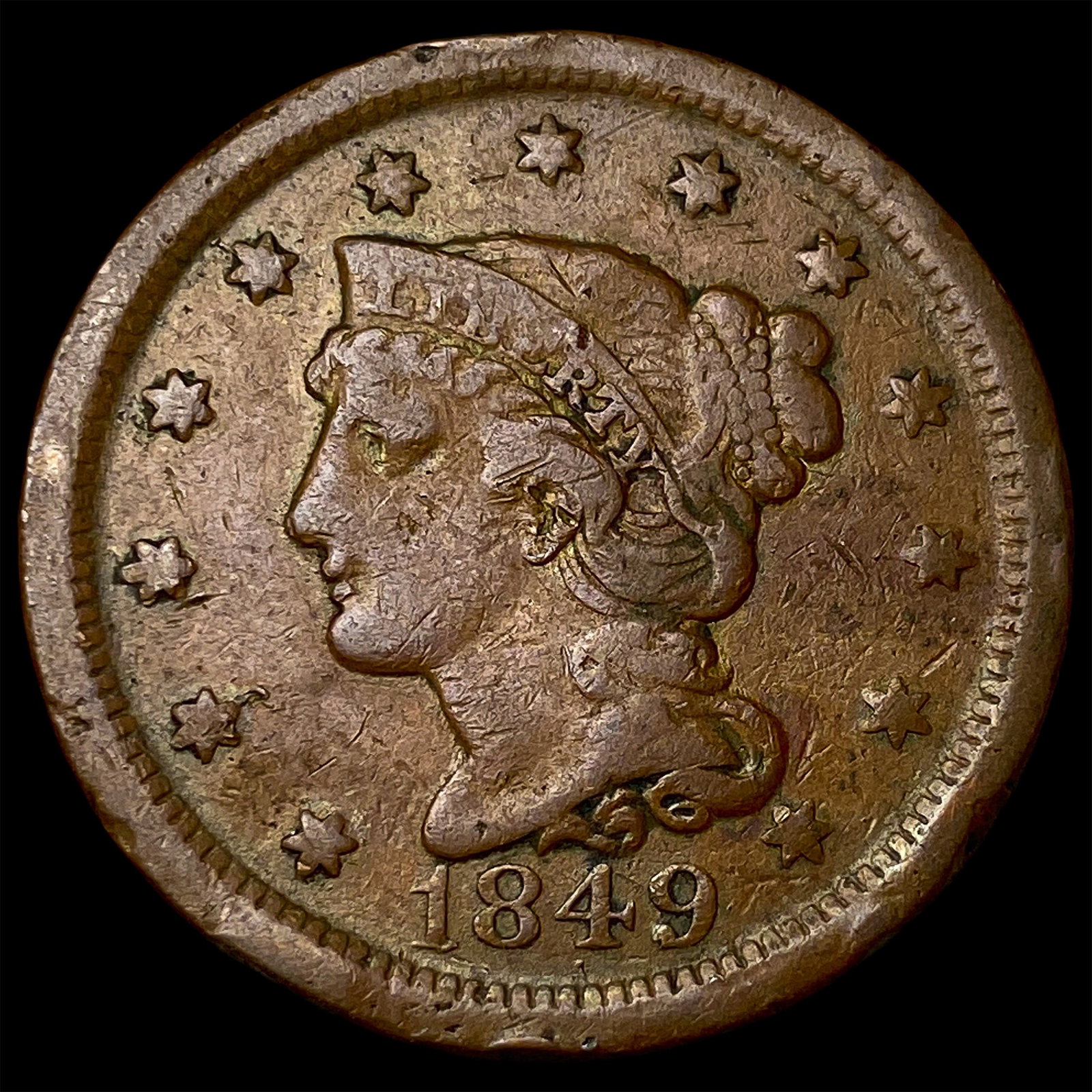 1849 Braided Hair Large Cent LIGHTLY CIRCULATED: 1849 Braided Hair Large Cent LIGHTLY CIRCULATED