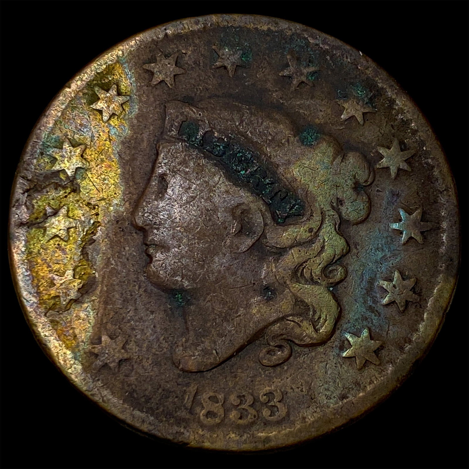 1833 Coronet Head Large Cent NICELY CIRCULATED: 1833 Coronet Head Large Cent NICELY CIRCULATED