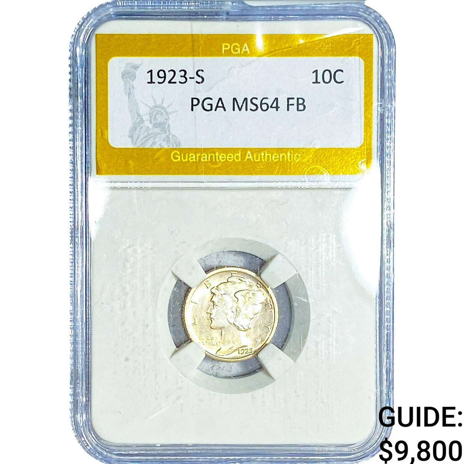 1923-S Mercury Silver Dime PGA MS64 FB: 1923-S Mercury Silver Dime PGA MS64 FB