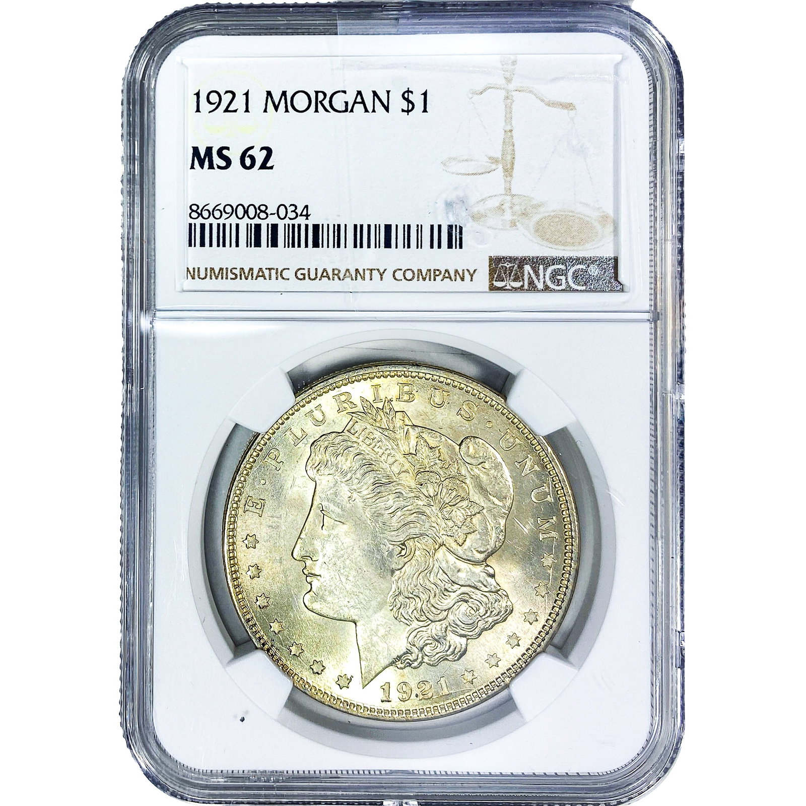 1921 Morgan Silver Dollar NGC MS62: 1921 Morgan Silver Dollar NGC MS62