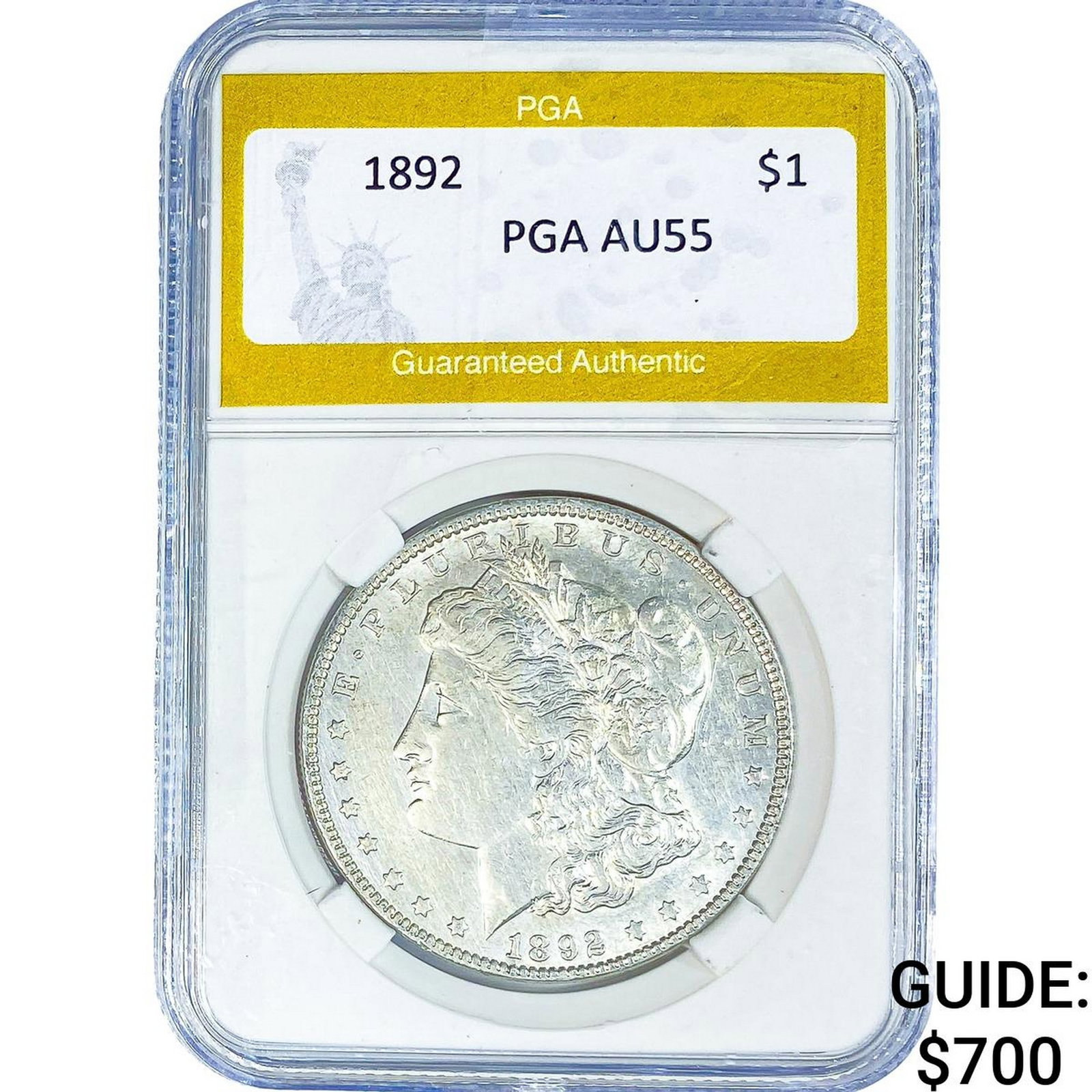 1892 Morgan Silver Dollar PGA AU55: 1892 Morgan Silver Dollar PGA AU55
