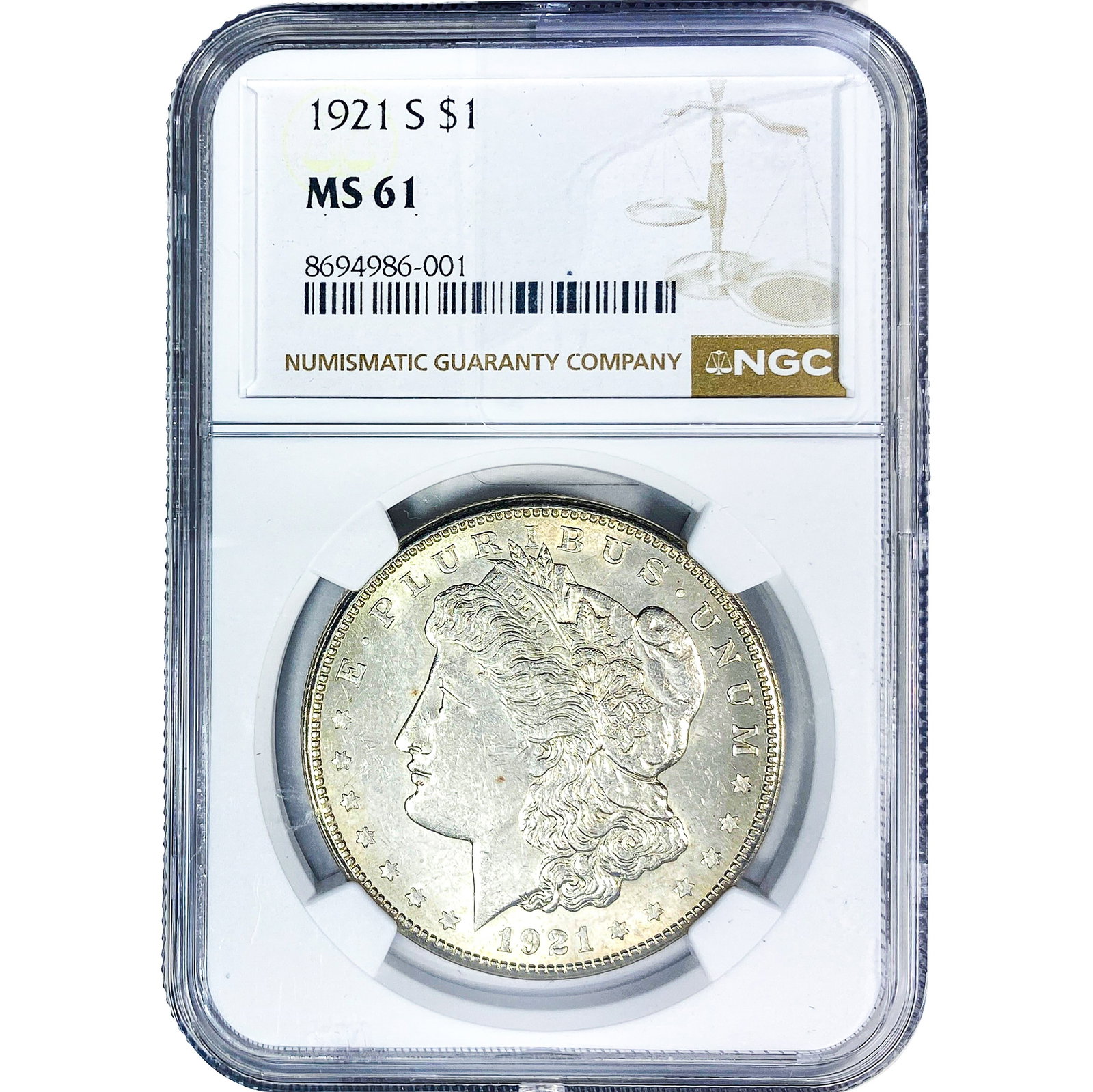 1921-S Morgan Silver Dollar NGC MS61: 1921-S Morgan Silver Dollar NGC MS61