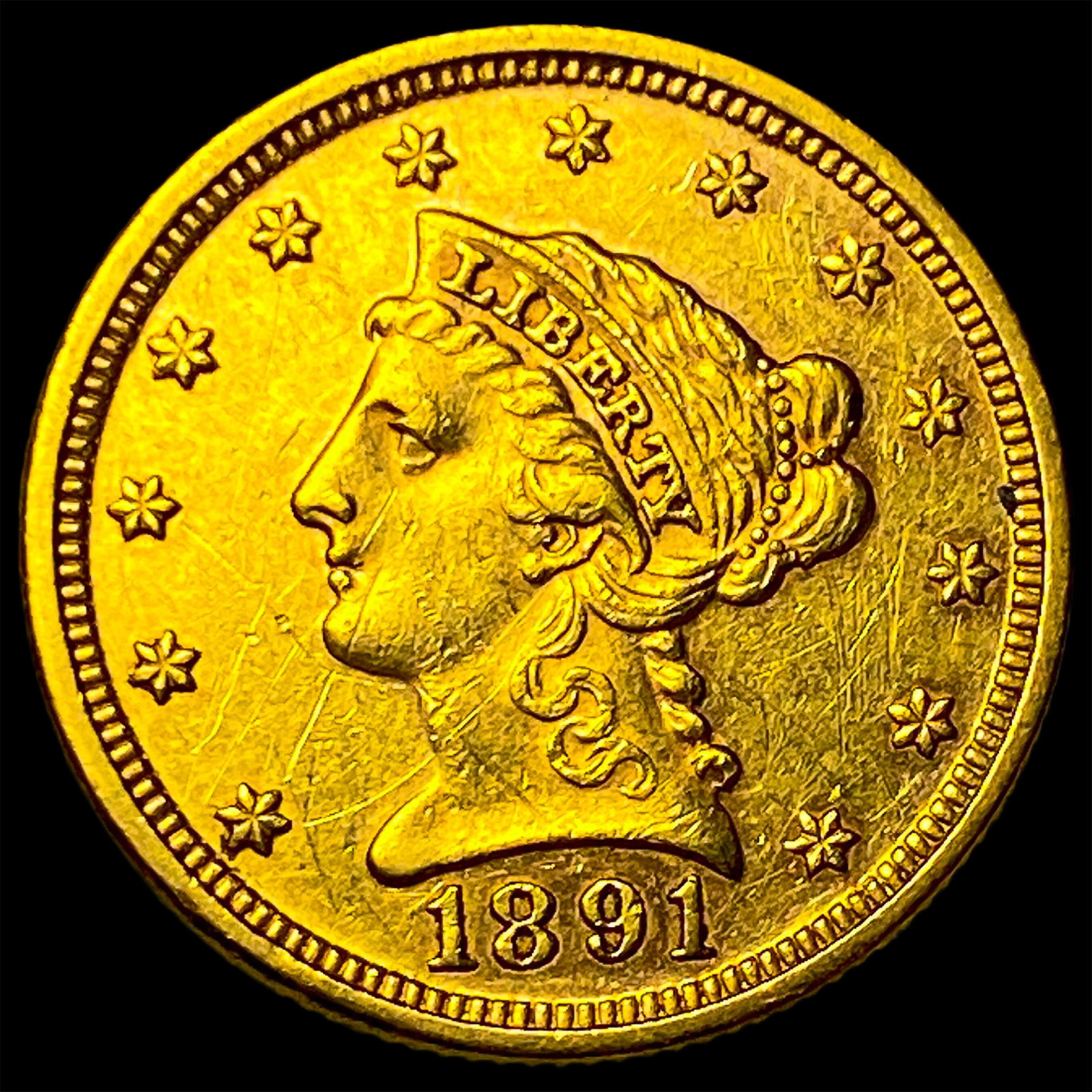 1891 Gold $2.5 Liberty Head Quarter Eagle CLOSELY UNCIRCULATED: 1891 Gold $2.5 Liberty Head Quarter Eagle CLOSELY UNCIRCULATED