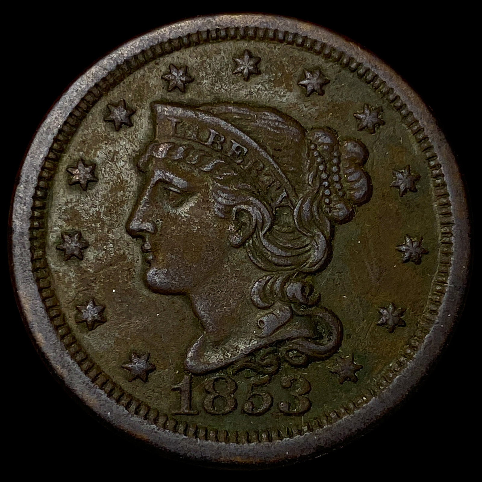 1853 Braided Hair Large Cent NEARLY UNCIRCULATED (1 of 2)