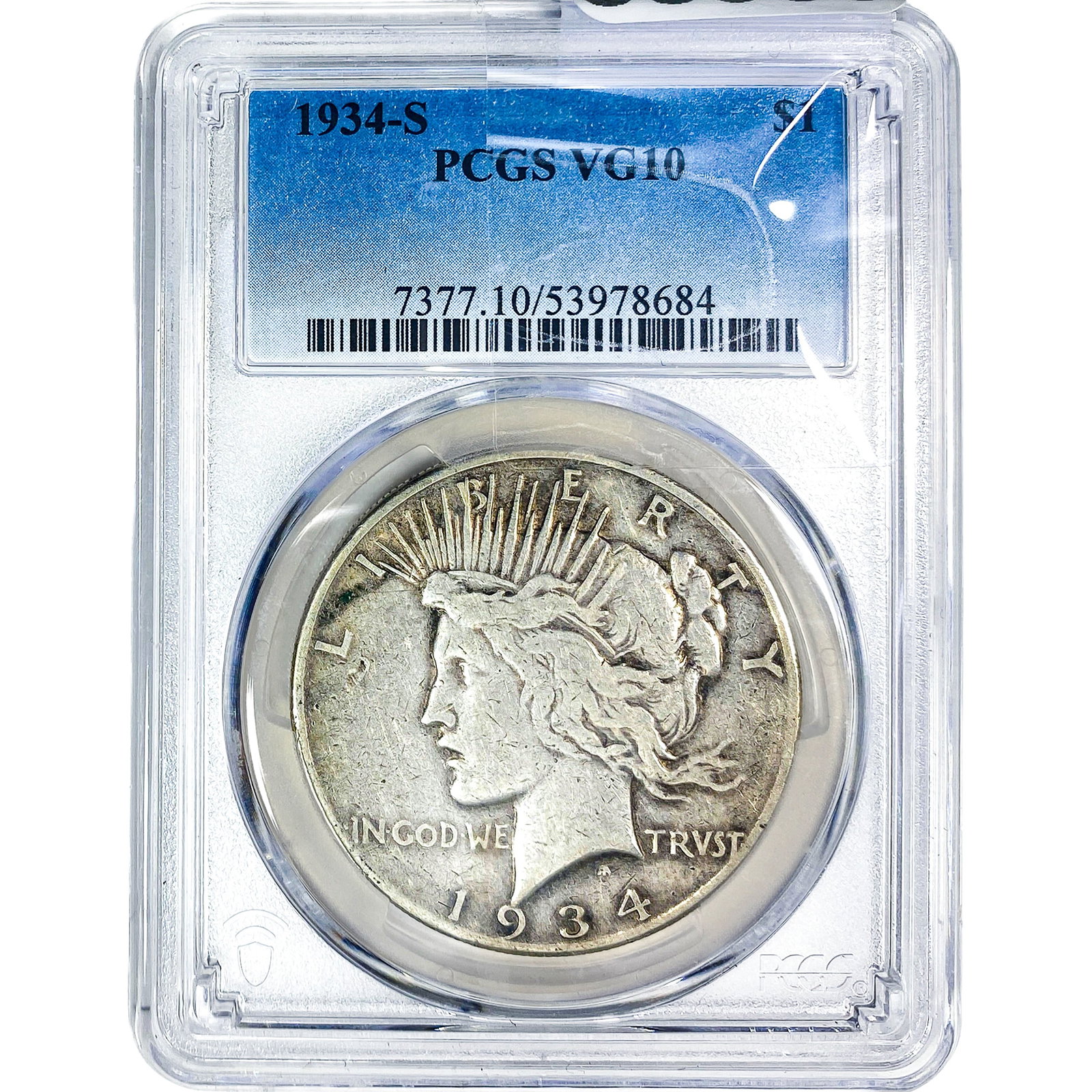1934-S Silver Peace Dollar PCGS VG10: 1934-S Silver Peace Dollar PCGS VG10