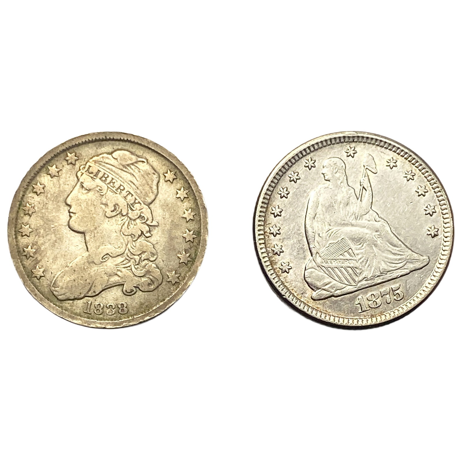 [2 Coins] 1838-1875 25C Seated Lib. & Capped Bust (1 of 2)