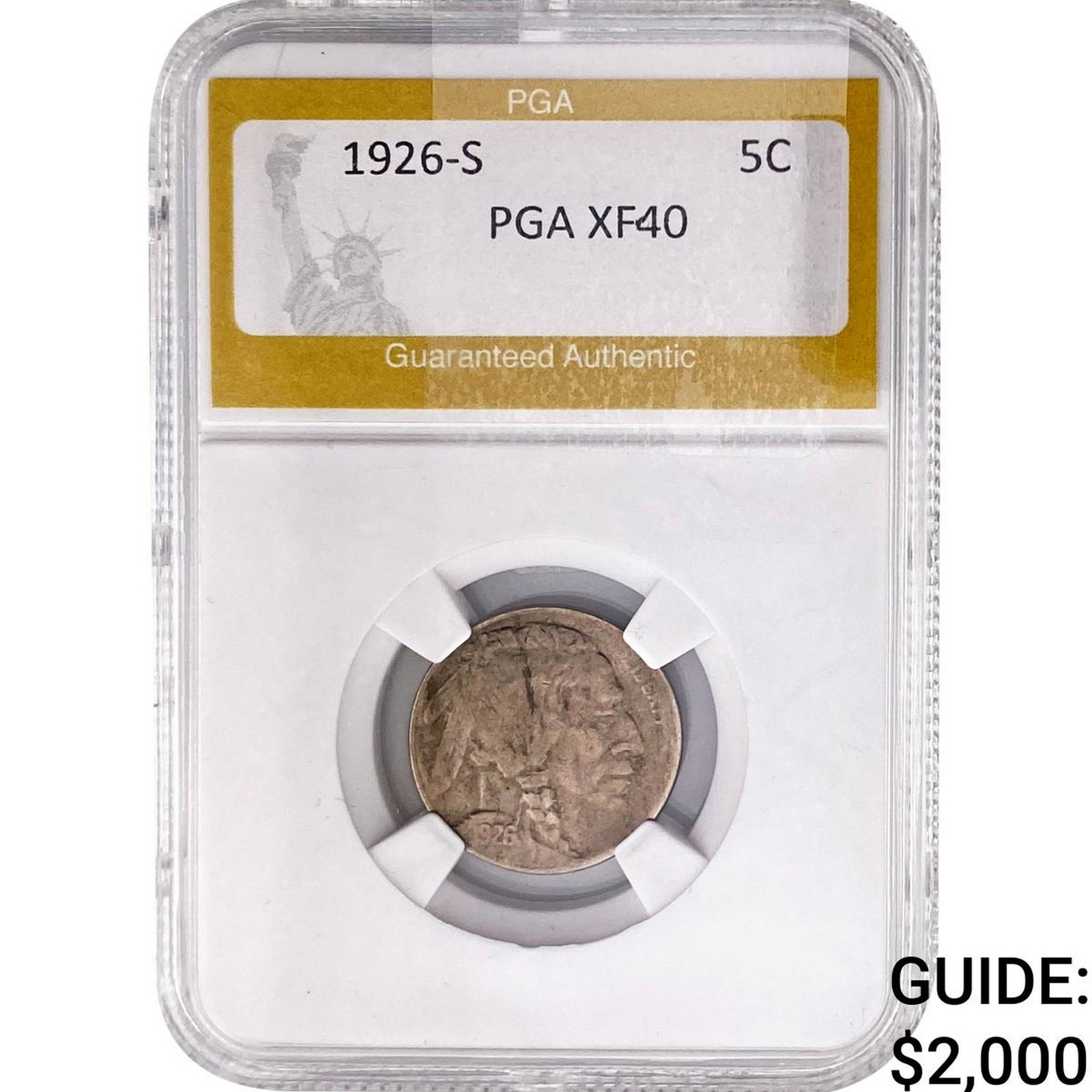 1926-S Buffalo Nickel PGA XF40: 1926-S Buffalo Nickel PGA XF40
