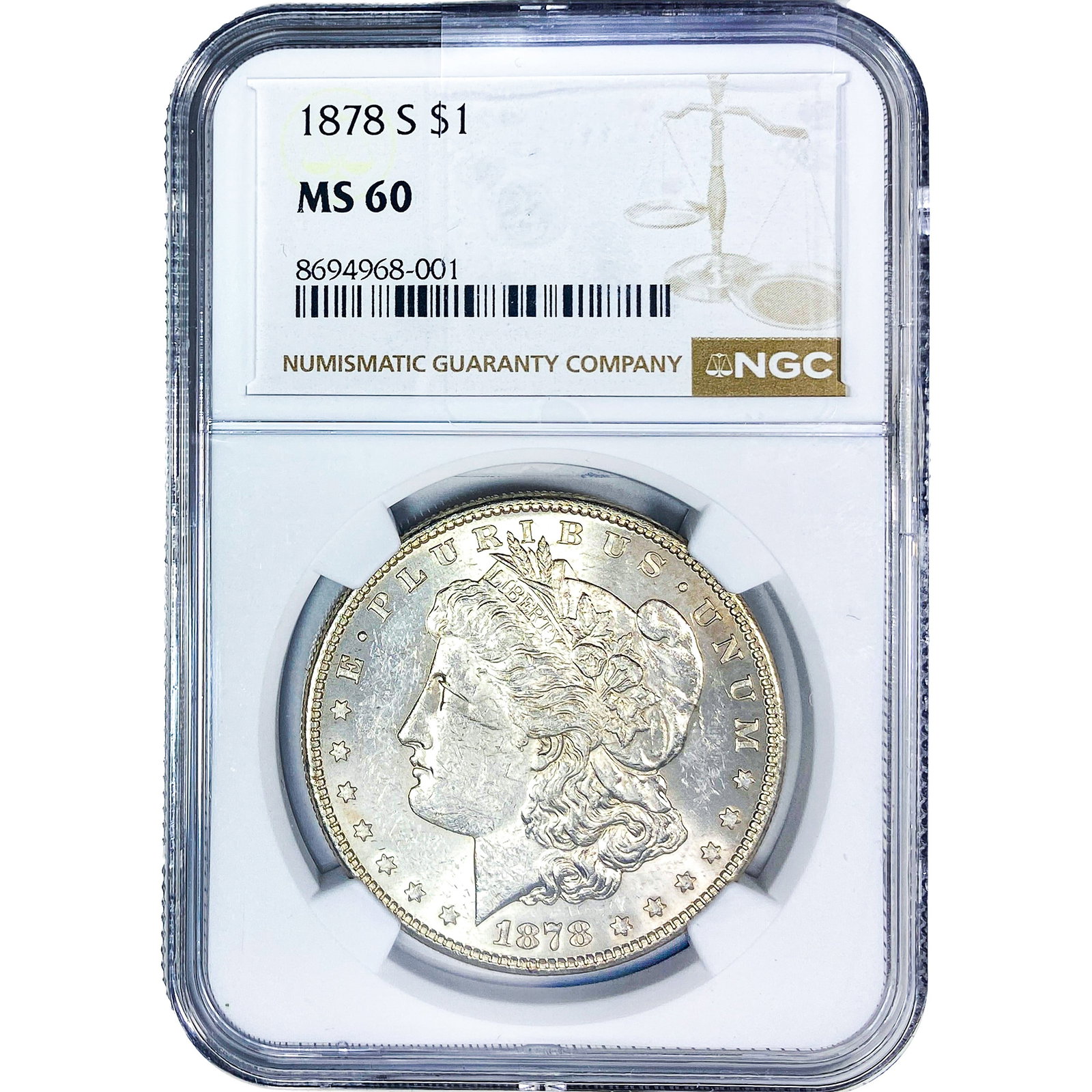 1878-S Morgan Silver Dollar NGC MS60: 1878-S Morgan Silver Dollar NGC MS60