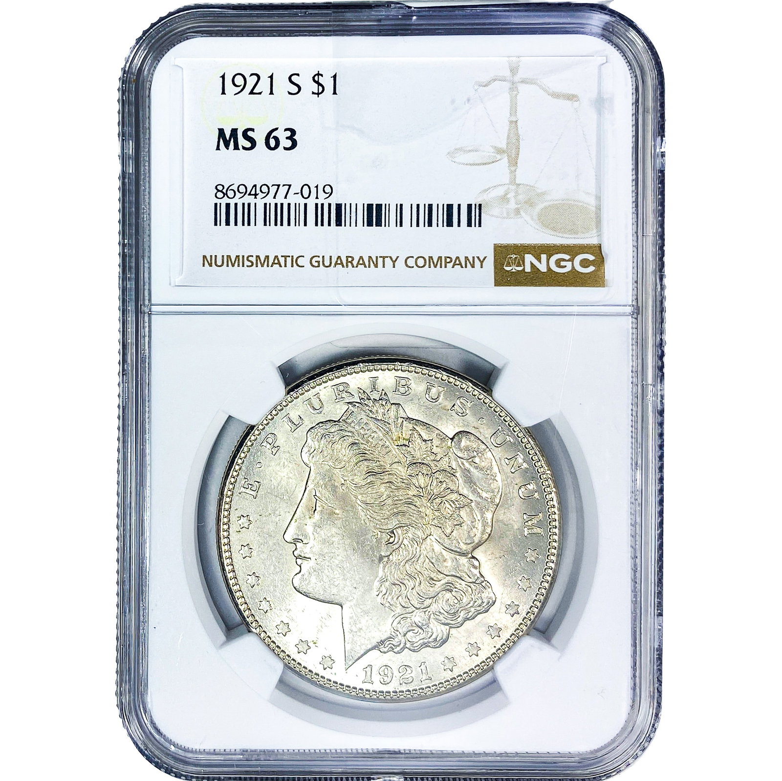 1921-S Morgan Silver Dollar NGC MS63: 1921-S Morgan Silver Dollar NGC MS63