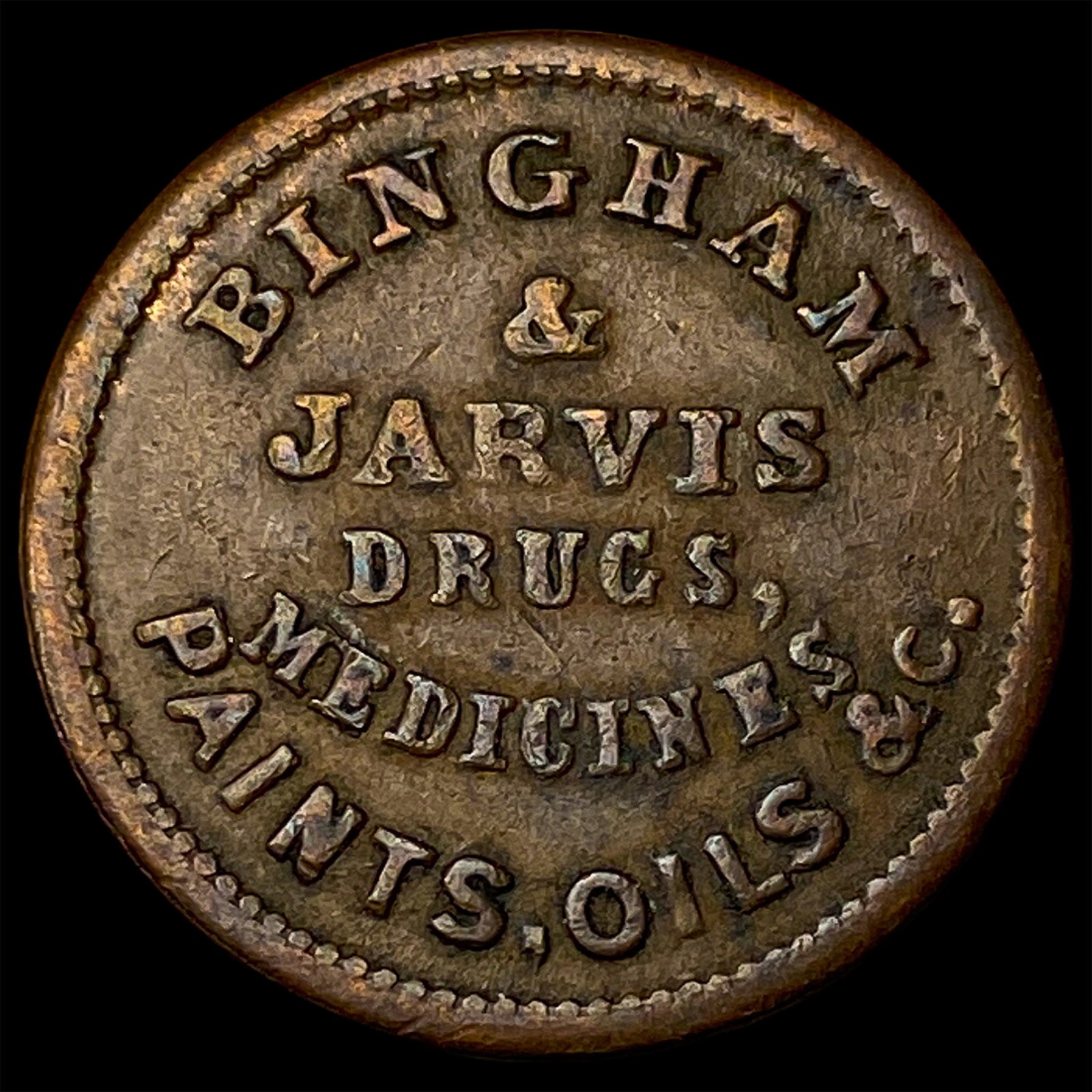 Civil War token from Cooperstown NY issued by Bingham & Jarvis. NEARLY UNCIRCULATED: Civil War token from Cooperstown NY issued by Bingham & Jarvis. NEARLY UNCIRCULATED