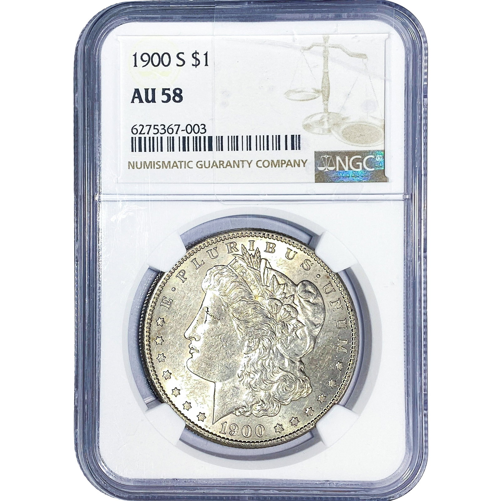 1900-S Morgan Silver Dollar NGC AU58: 1900-S Morgan Silver Dollar NGC AU58