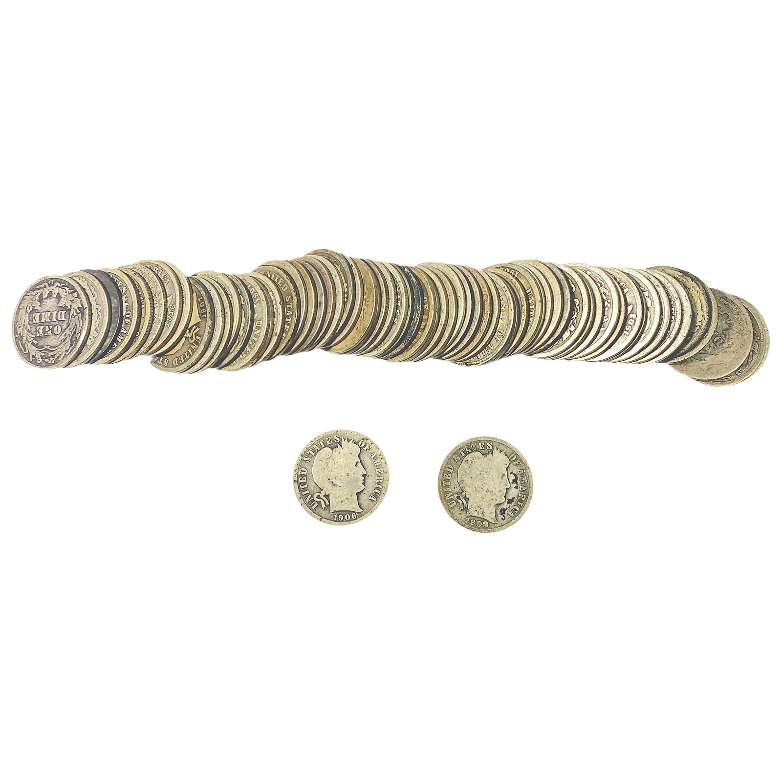 [67 Coins] 1892-1916 Roll of 10C Barbers (1 of 2)