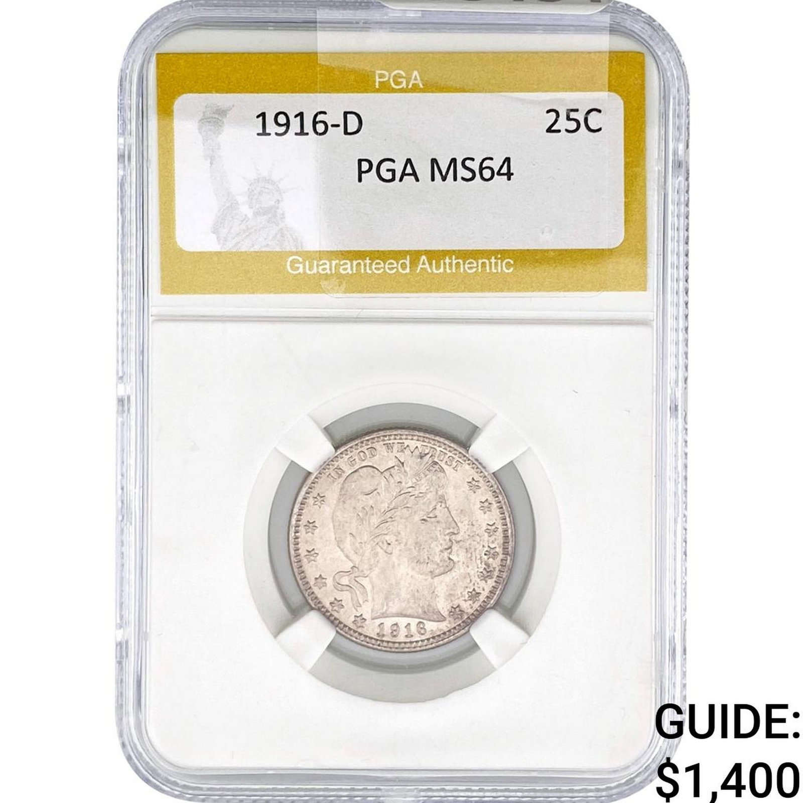 1916-D Barber Quarter PGA MS64: 1916-D Barber Quarter PGA MS64