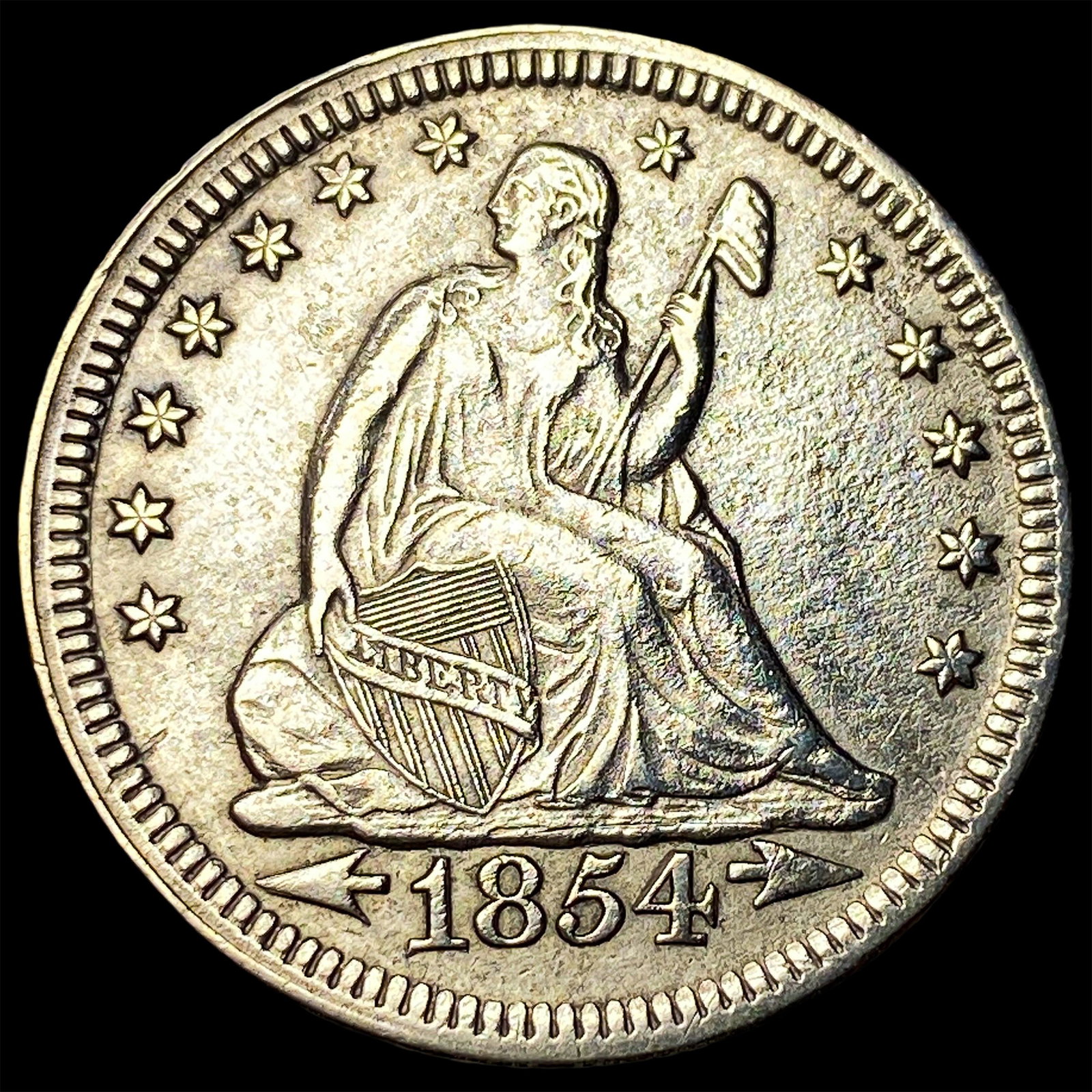 1854 Arrows Seated Liberty Quarter CLOSELY UNCIRCULATED: 1854 Arrows Seated Liberty Quarter CLOSELY UNCIRCULATED