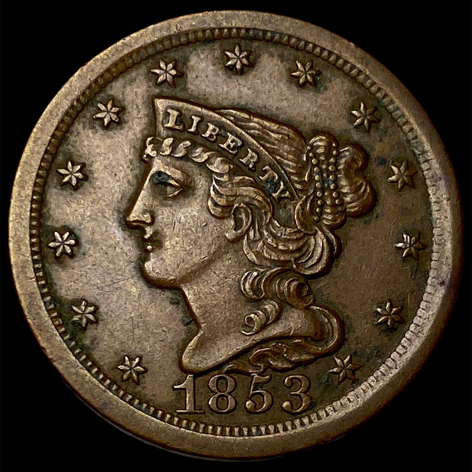 1853 Braided Hair Half Cent CLOSELY UNCIRCULATED: 1853 Braided Hair Half Cent CLOSELY UNCIRCULATED
