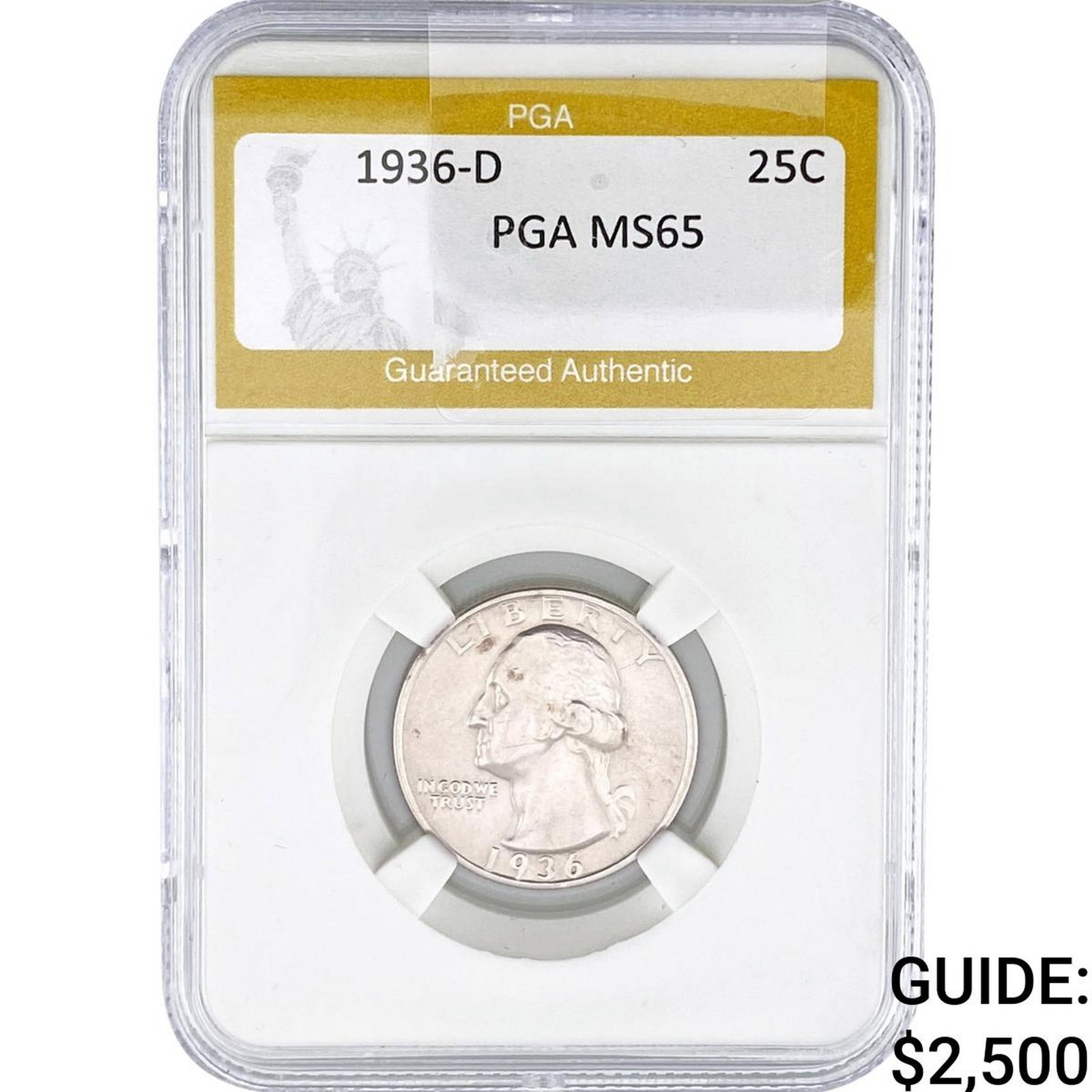 1936-D Washington Silver Quarter PGA MS65: 1936-D Washington Silver Quarter PGA MS65