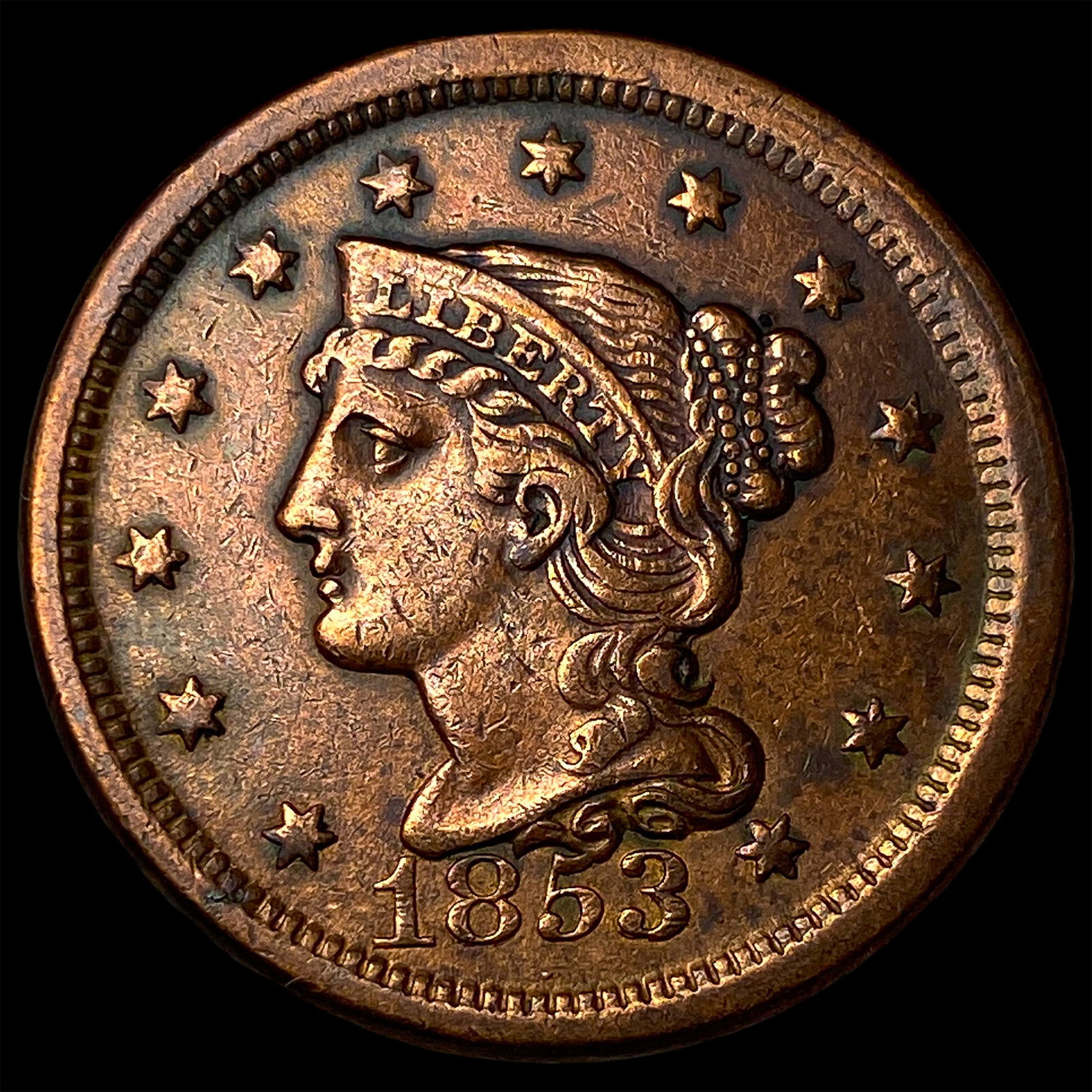 1853 Braided Hair Large Cent NEARLY UNCIRCULATED: 1853 Braided Hair Large Cent NEARLY UNCIRCULATED