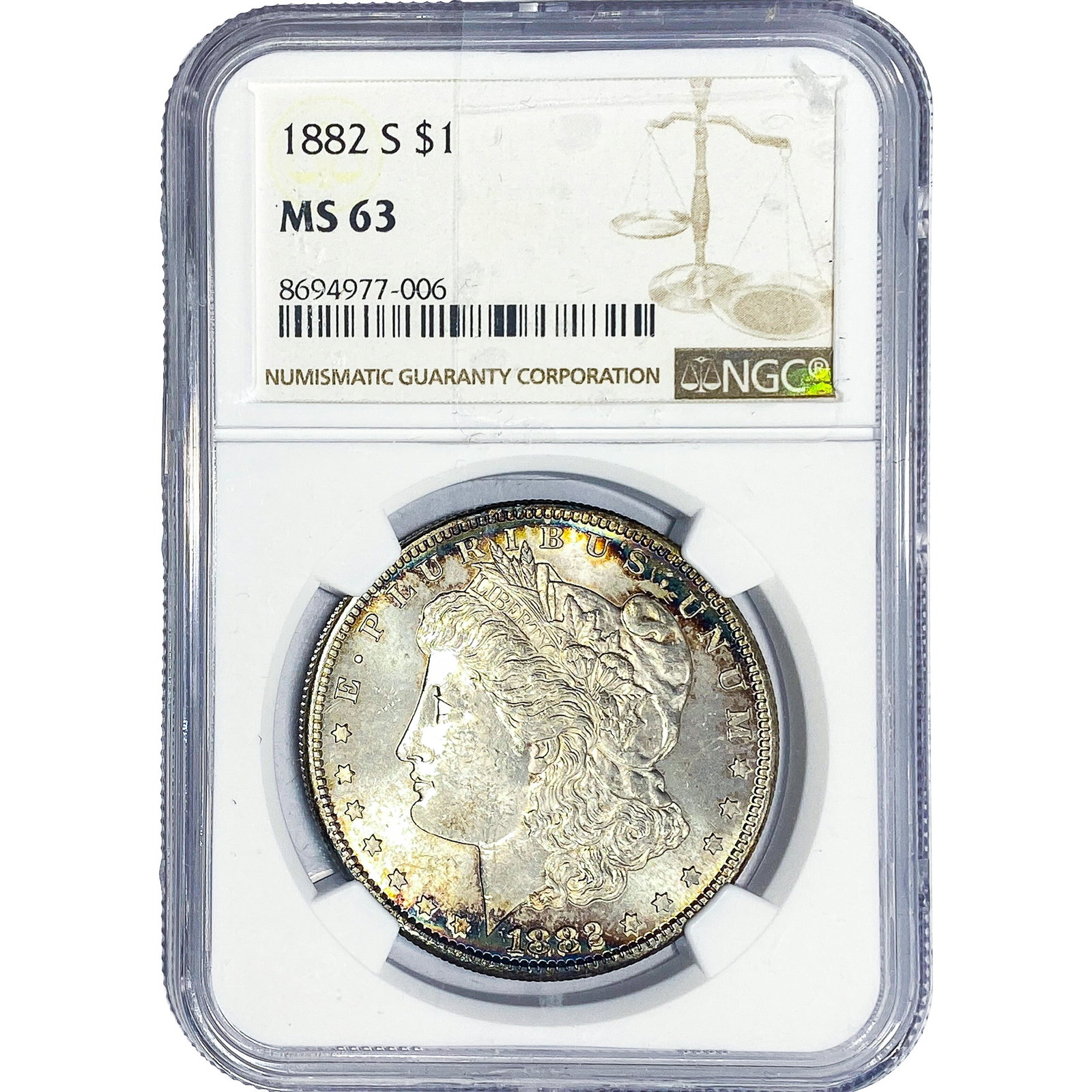 1882-S Morgan Silver Dollar NGC MS63: 1882-S Morgan Silver Dollar NGC MS63